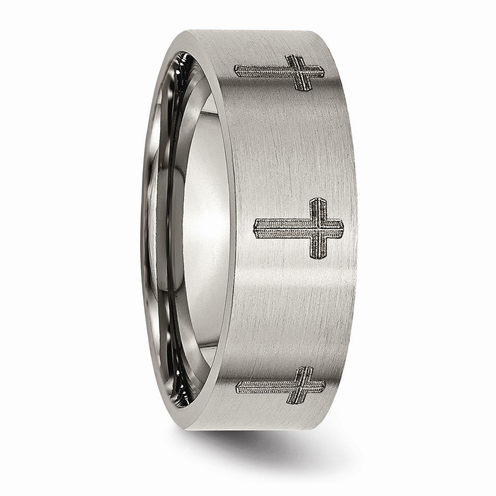 Jewels By Lux Titanium Flat 8mm Laser Engraved Brushed Wedding Band Ring for Men - Perfect for Anniversary, Engagement, and Everyday Wear
