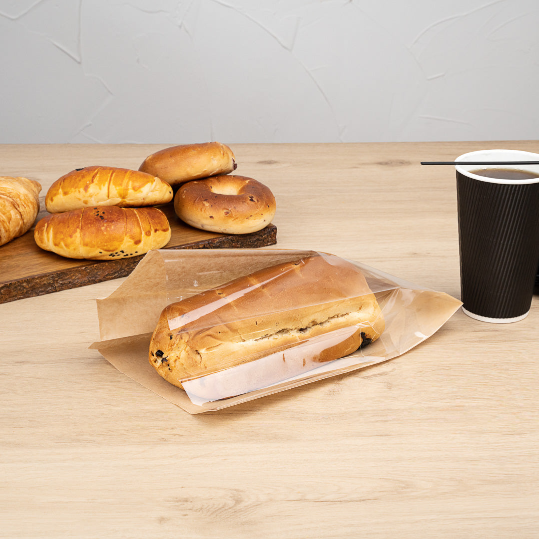 Eco-Friendly Kraft Paper Bread Bags with Side Window - 6 x 2 3/4 x 11 1/2 Inches - 100 Count Box - Perfect for Bakeries, Cafes & Home Baking