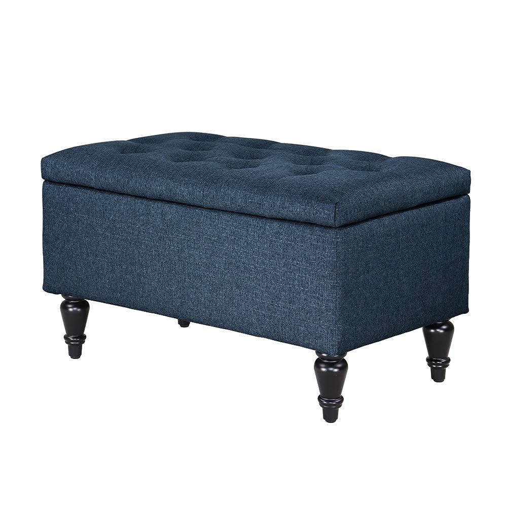 MAYPEX 29 Inch Tufted Rectangular Storage Ottoman Bench - Navy Blue Upholstered Coffee Table with Smooth Hinge Lid, Multi-Functional Seat for Living Room, Bedroom & Office - Perfect for Extra Seating, Hidden Storage & Home Decor