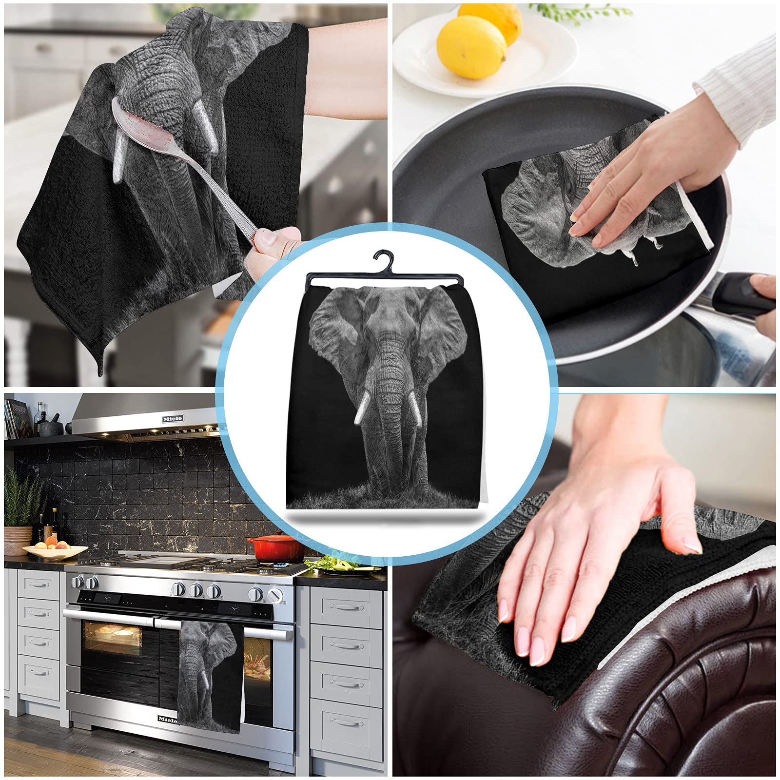 Soft Microfiber Elephant Tea Towels - Absorbent Kitchen & Bath Cloth (18x28