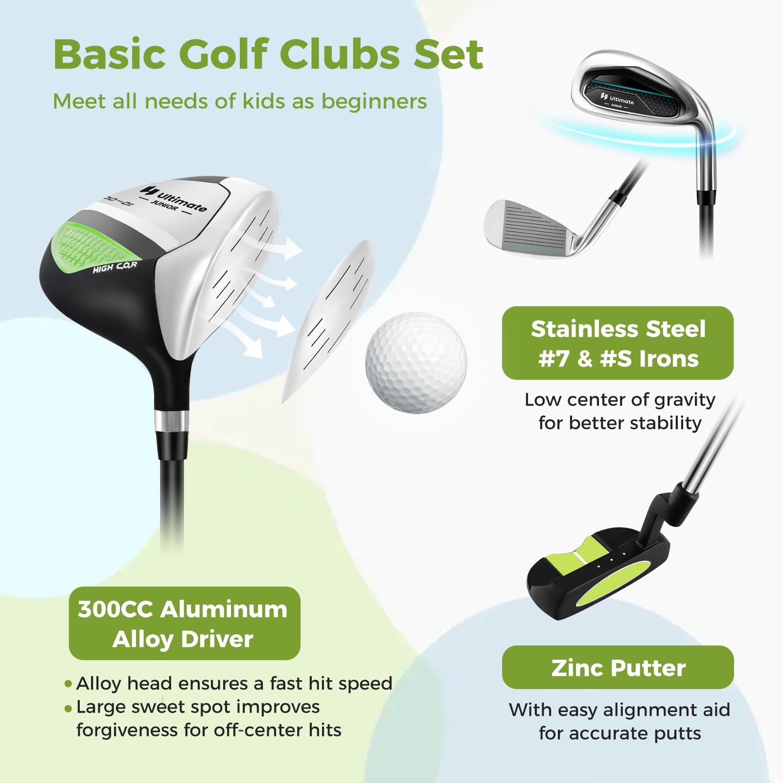 **Goplus Junior Complete Golf Club Set for Kids Ages 5-13 - Right Hand Golf Clubs with Stand Bag, Rain Hood - Perfect for Boys & Girls Learning Golf at Home, School, or Driving Range**