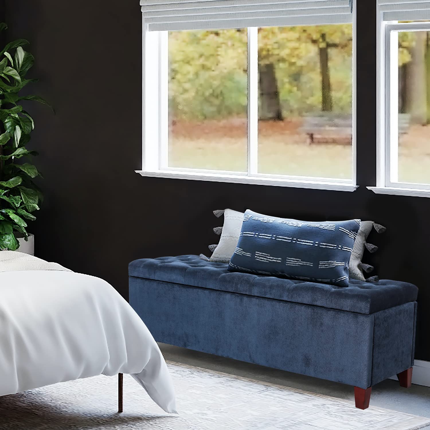 DIY Storage Ottoman Bench - Button Tufted Footrest, Toy Chest & Coffee Table for Living Room, Bedroom & Entryway | Navy Blue | Multi-Functional Furniture for Home Organization & Extra Seating