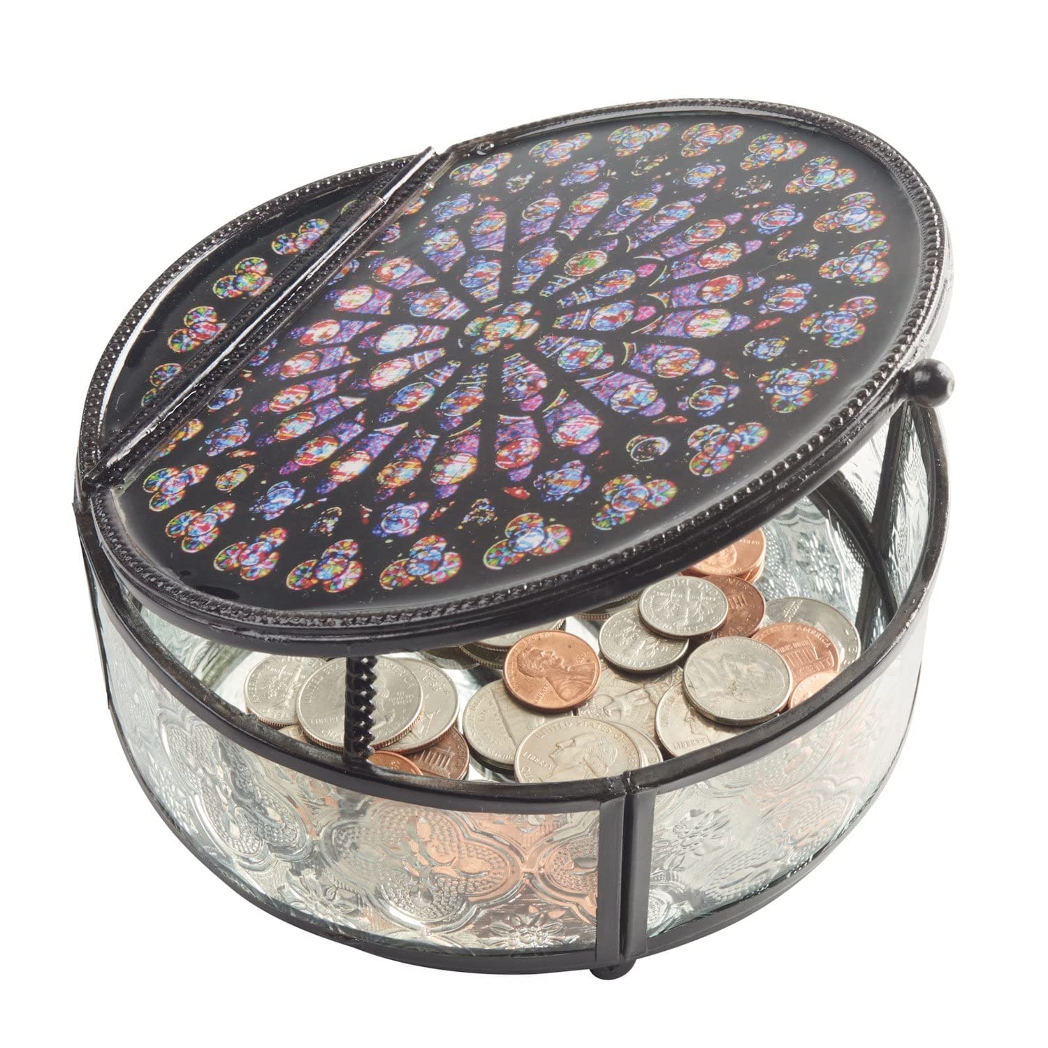 ART & ARTIFACT Notre Dame Rose Window Trinket Box - Pressed Glass Jewelry Box for Rings & Keepsakes | Vintage Home Decor & Gift Idea