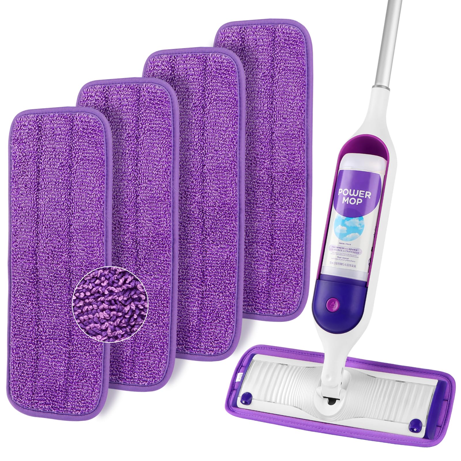HOMEXCEL Reusable Microfiber Mop Pads for Swiffer PowerMop - 13''-15'' Machine Washable Mop Pad Refills for Hardwood, Tile & Laminate Floors - Pack of 4 - Perfect for Kitchen, Bathroom & Pet Hair Cleaning