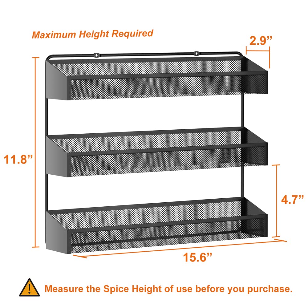 AULEDIO 2-Pack 3-Tier Spice Rack Organizer - Countertop or Wall Mount Kitchen Storage Shelf for Spices, Condiments, Cosmetics - Perfect for Cabinet, Pantry, Bathroom & Shower Organization (Black)
