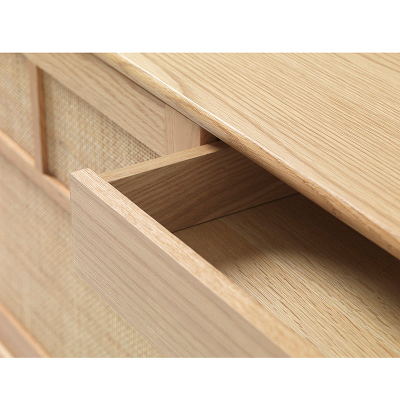 BARRALI 180cm Sideboard Buffet Cabinet - Natural Wood & Rattan Storage Console for Dining Room, Living Room, Entryway