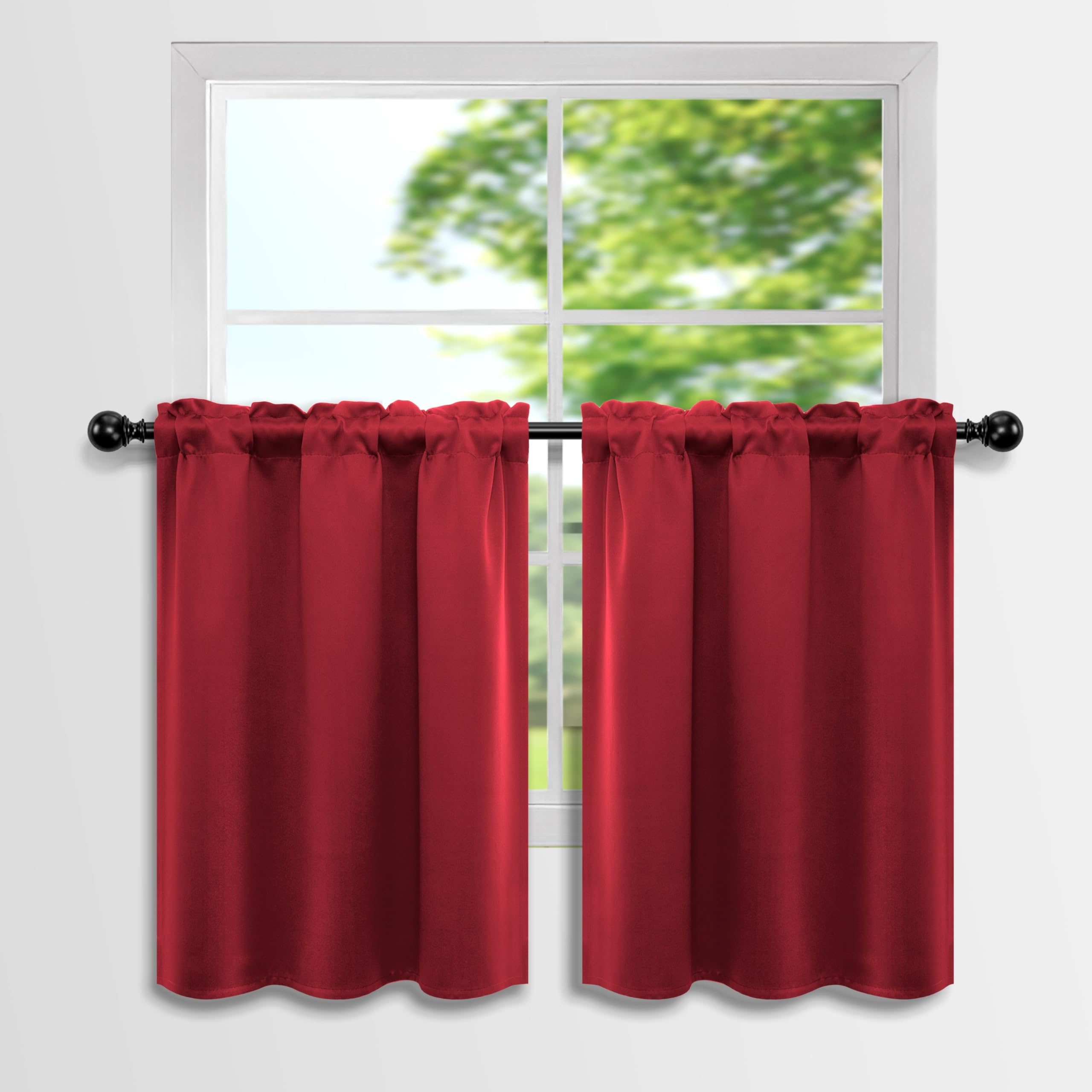 Mrs.Naturall 24 Inch Short Blackout Curtains - Set of 2, Room Darkening Window Panels for Kitchen, Bedroom & Bathroom (34x24 Inches) - Perfect for Privacy, Light Control & Home Decor