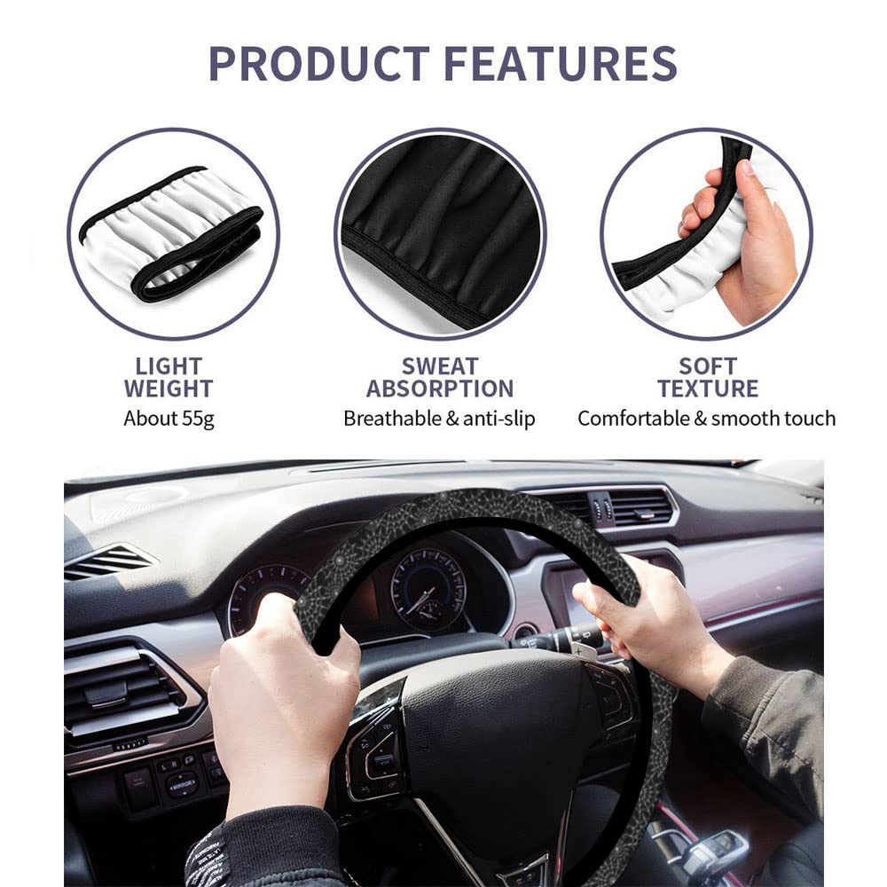 Swono Spiders Web Car Steering Wheel Cover - Universal Fit 15 Inch, Anti-Slip Fabric Protector for Cars, SUVs & Sedans | Abstract Black Web Design | Perfect for Daily Commuting & Road Trips