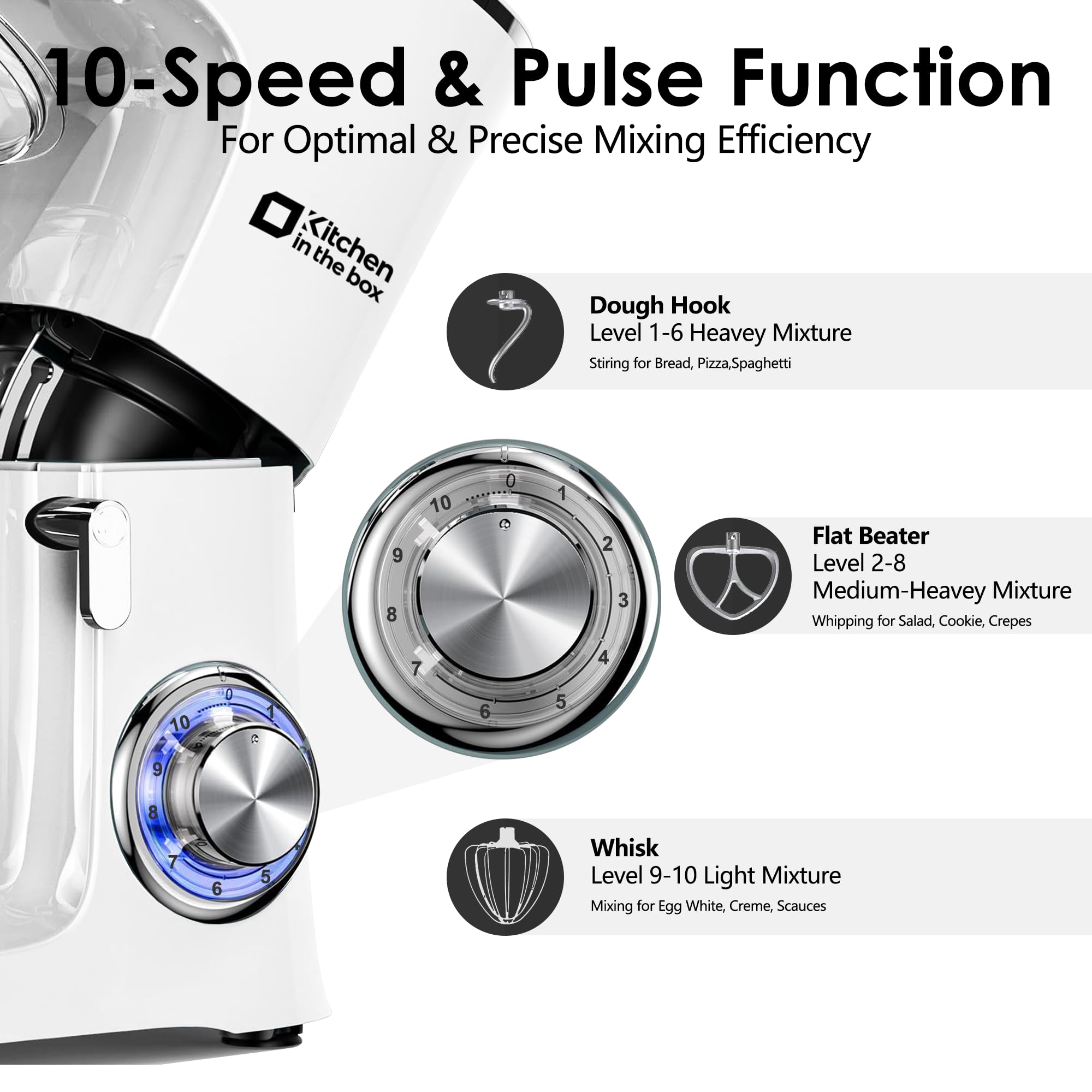 **900W 8.5 QT Stand Mixer - 10-Speed Tilt-Head Electric Kitchen Mixer with Dough Hook, Wire Whip & Flat Beater - Large Capacity Food Mixer with Splash Guard (White) - Perfect for Baking, Whipping Cream & Kneading Dough**