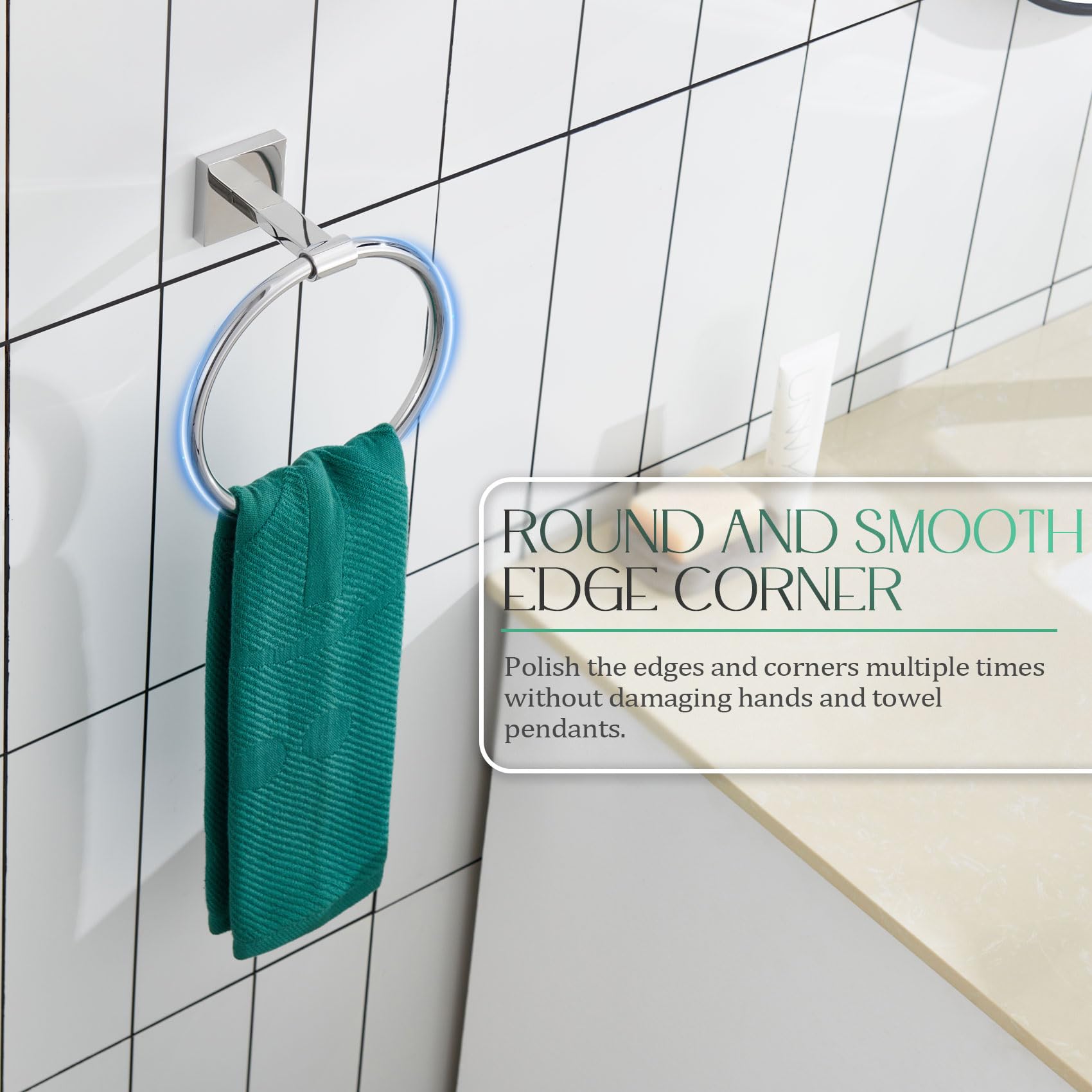 KOKOSIRI Chrome Towel Ring Holder - Polished Stainless Steel Wall Mounted Bathroom Towel Hanger for Shower, Lavatory & Kitchen (B3010CH) - Perfect for Modern Homes & Spa-Like Bathrooms