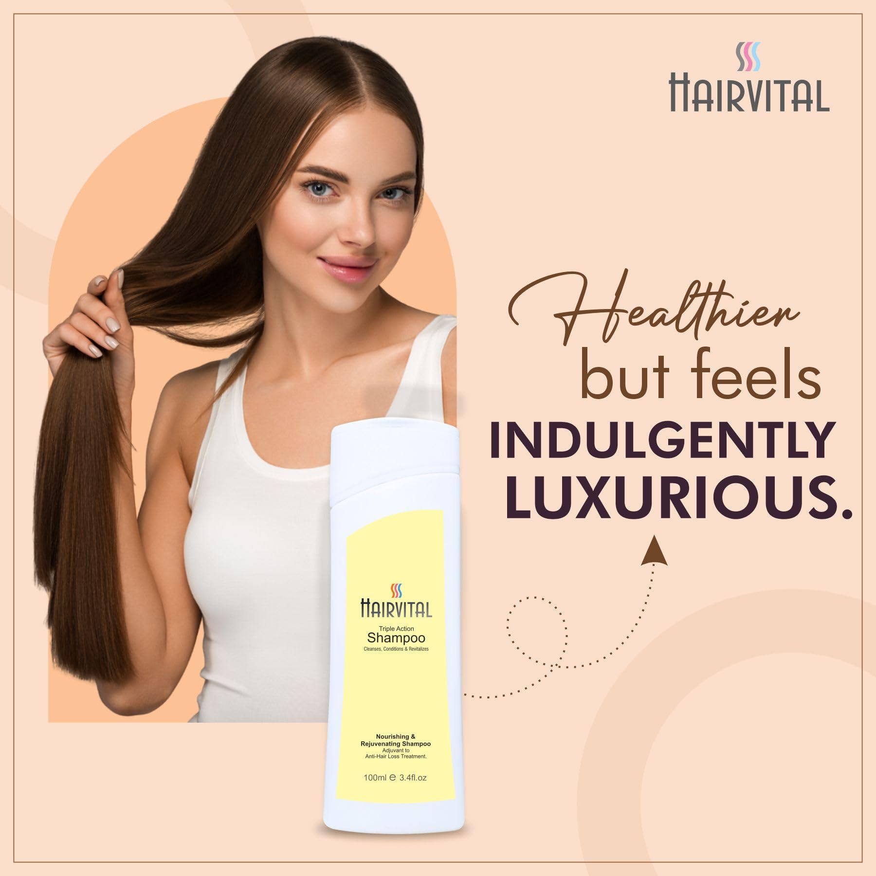 Hairvital Triple Action Shampoo - Cleanser, Conditioner & Revitalizer with Aloe Vera, Jojoba Oil & Vitamin E for Dry & Damaged Hair - 100ml (Pack of 2) | Hydrating & Repairing Daily Hair Care for Women & Men