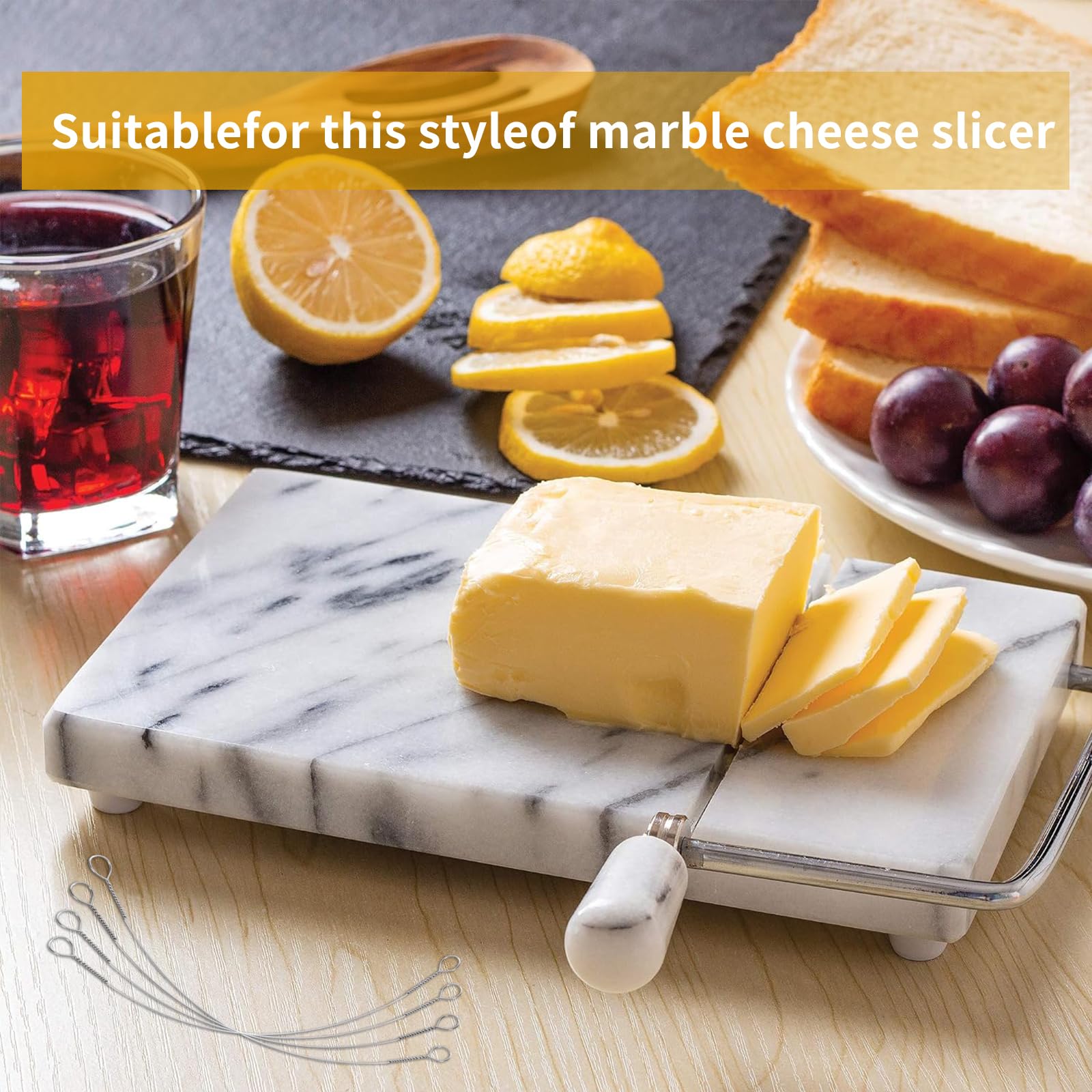 6-Pack Stainless Steel Cheese Slicer Wire Replacement (5.7 Inches) - Compatible with Marble Cheese Boards, Perfect for Cutting Block Cheeses & Butter - Durable Kitchen Tool for Charcuterie, Party Platters & Gourmet Food Preparation