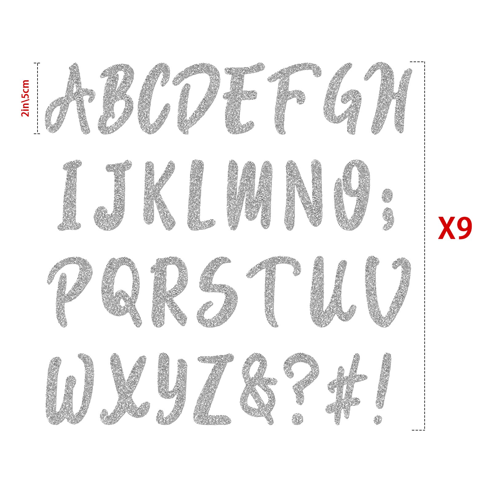 Outus 279-Piece Graduation Iron-On Letters Set - 1.5 Inch A-Z Flock Alphabet for DIY Cap Decoration (Glitter Silver) | Perfect for Graduation Caps, T-Shirts, Bags & Craft Projects