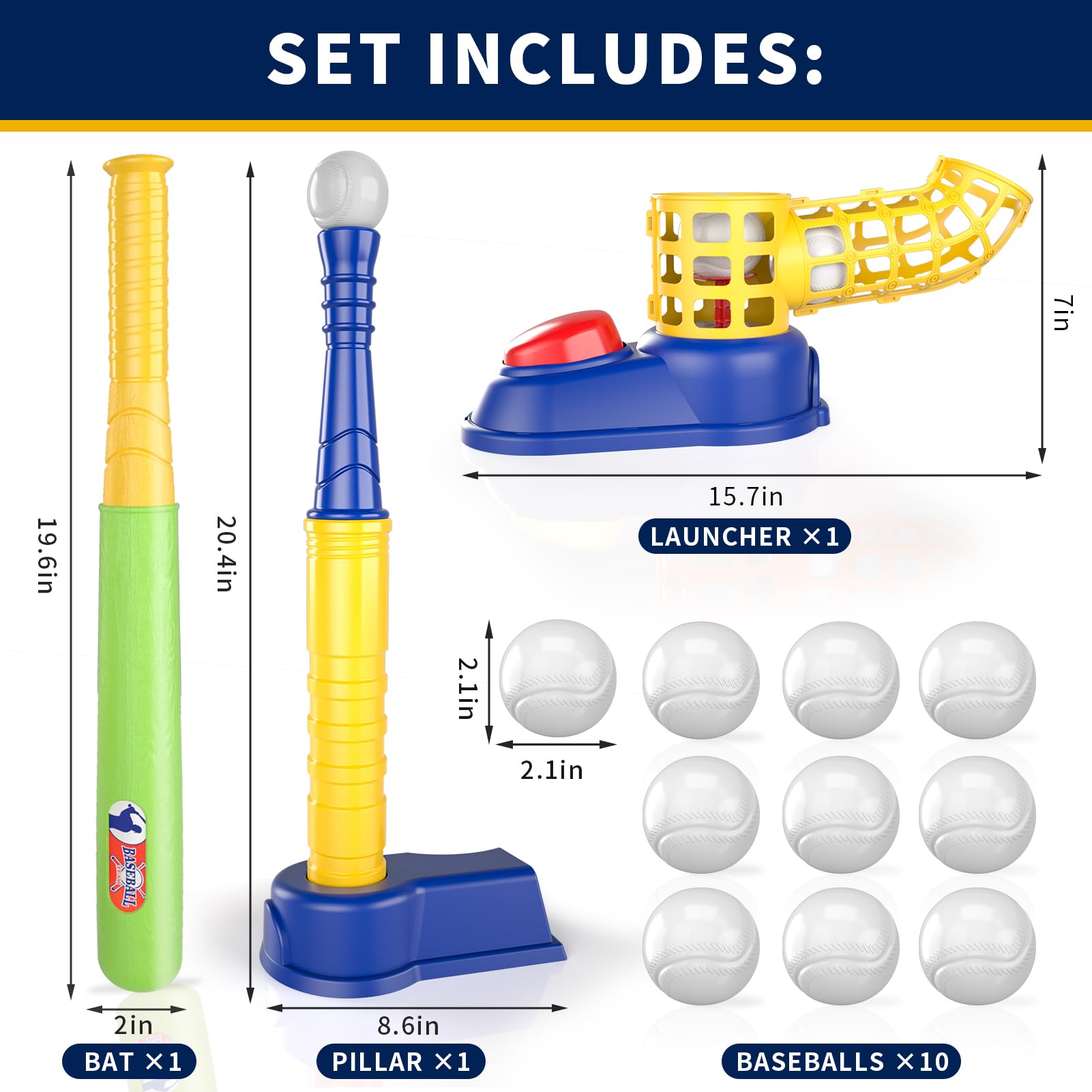 Bennol T-Ball Set for Kids Ages 3-8 - Baseball Tee, Auto Ball Launcher & Sports Toys for Boys & Toddlers - Indoor/Outdoor Baseball Training Set - Perfect Birthday Gift for 3-6 Year Olds - Backyard, Park & Playground Fun