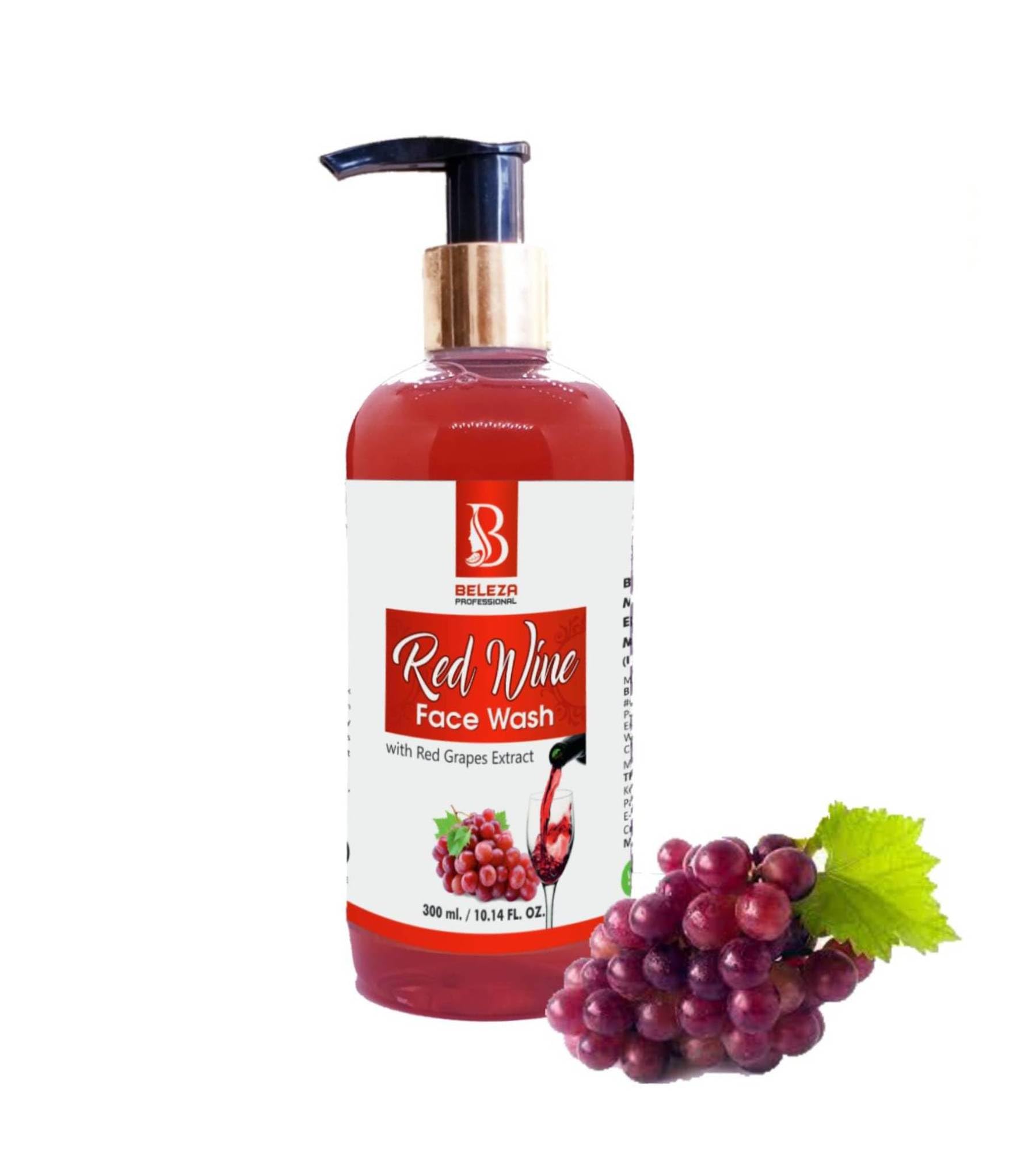 Beleza Professional Red Wine Anti-Aging Face Wash - Reduces Fine Lines & Wrinkles, Refreshes Skin (300ml) | Perfect for Daily Skincare Routine & Anti-Wrinkle Treatment