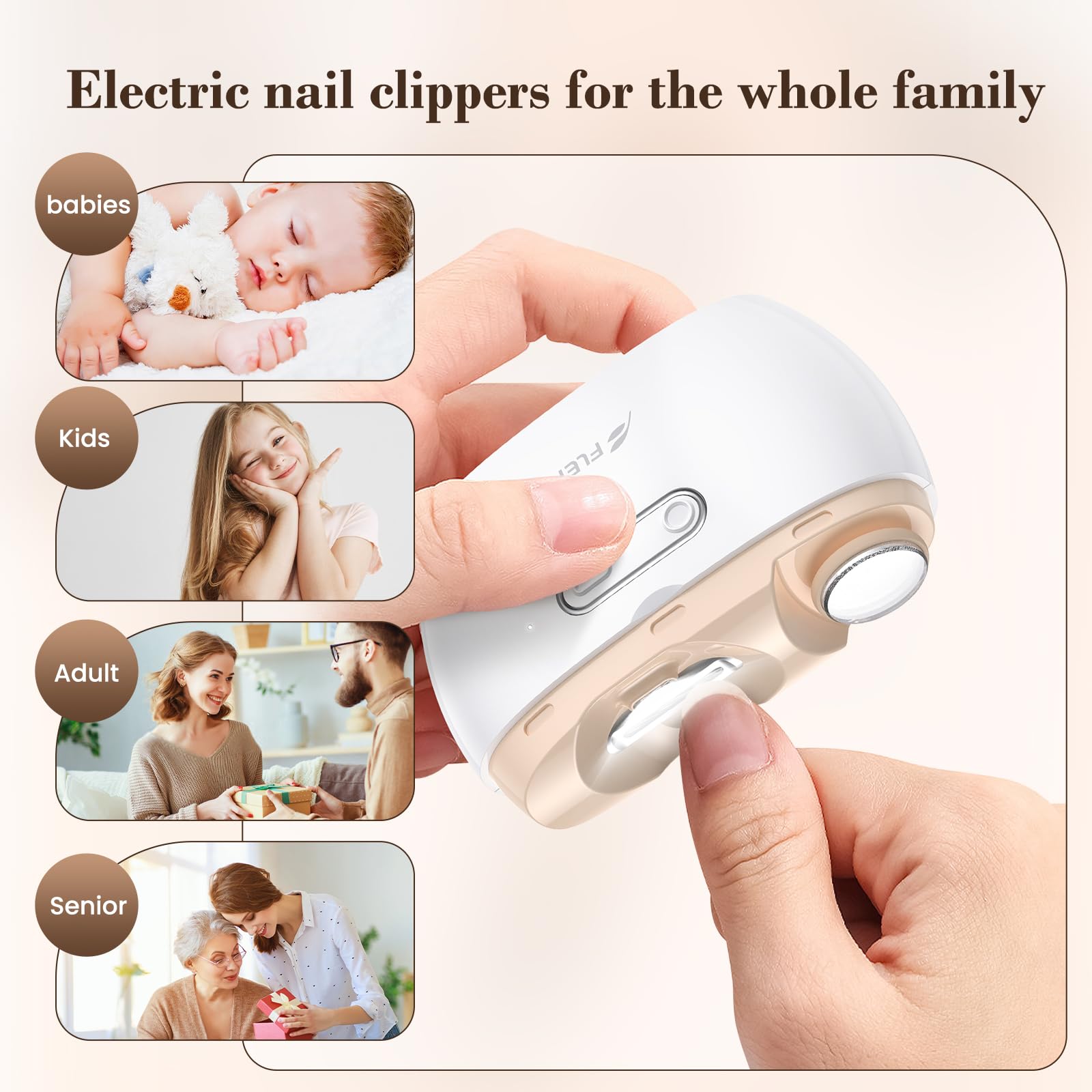 Electric Nail Clipper & Grinder 2-in-1 - 40dB Quiet Automatic Nail Trimmer with LED Light for Baby, Kids, Adults & Seniors - Portable Manicure Set for Home, Travel & Daily Nail Care