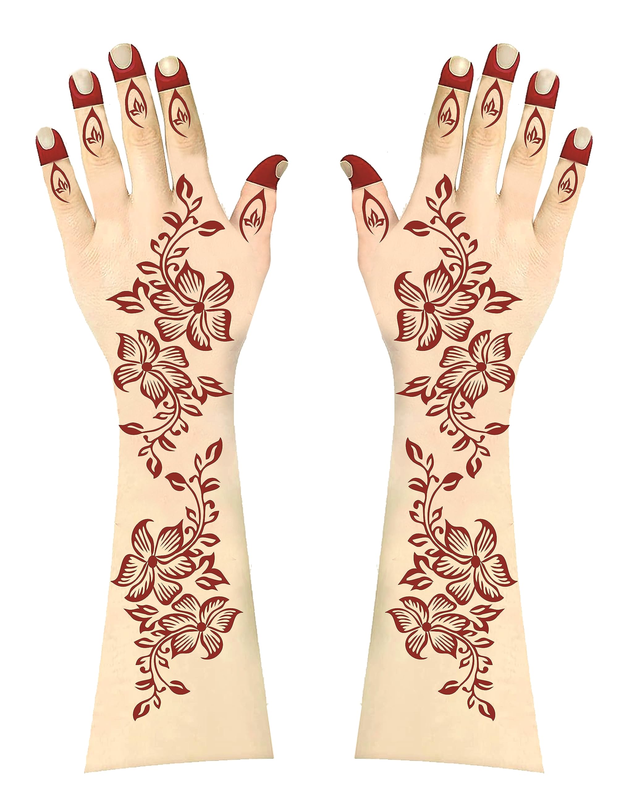 CareOne Gallery Arabic Design Mehandi Art Stickers - Set of 1 Piece for Both Hands with Instant Henna Cone | Temporary Henna Tattoo Stencils for Women, Girls & Kids | Perfect for Weddings, Festivals & DIY Body Art