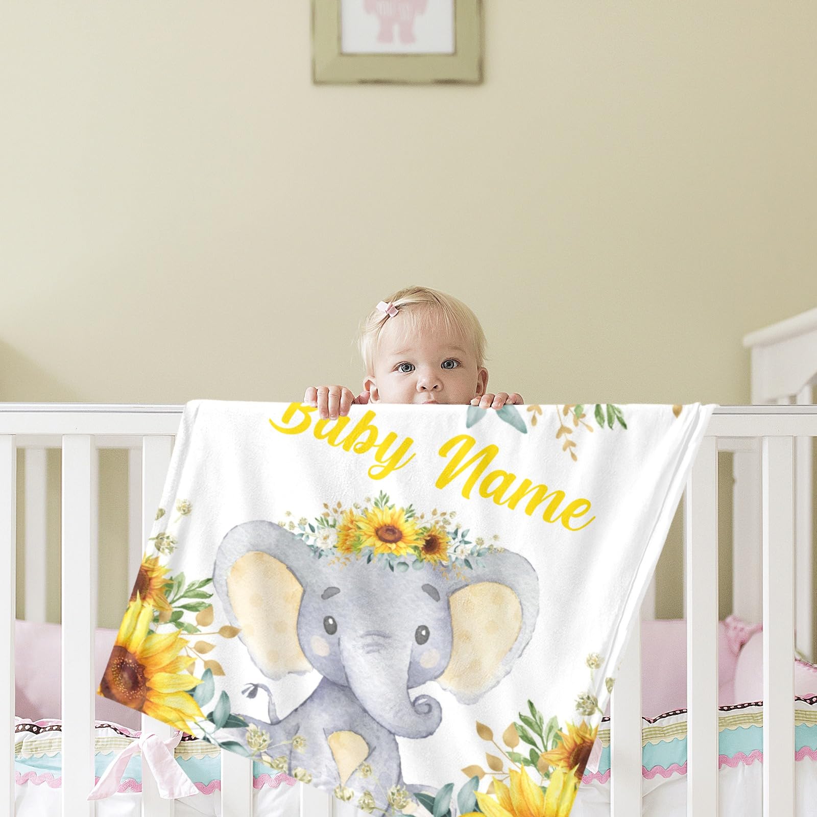 Personalized Baby Blanket with Name - Custom Elephant Design for Boys & Girls | Super Soft Newborn Blanket | Perfect Baby Shower Gift & Nursery Decor | Ideal for Cuddling, Swaddling, and Photo Props