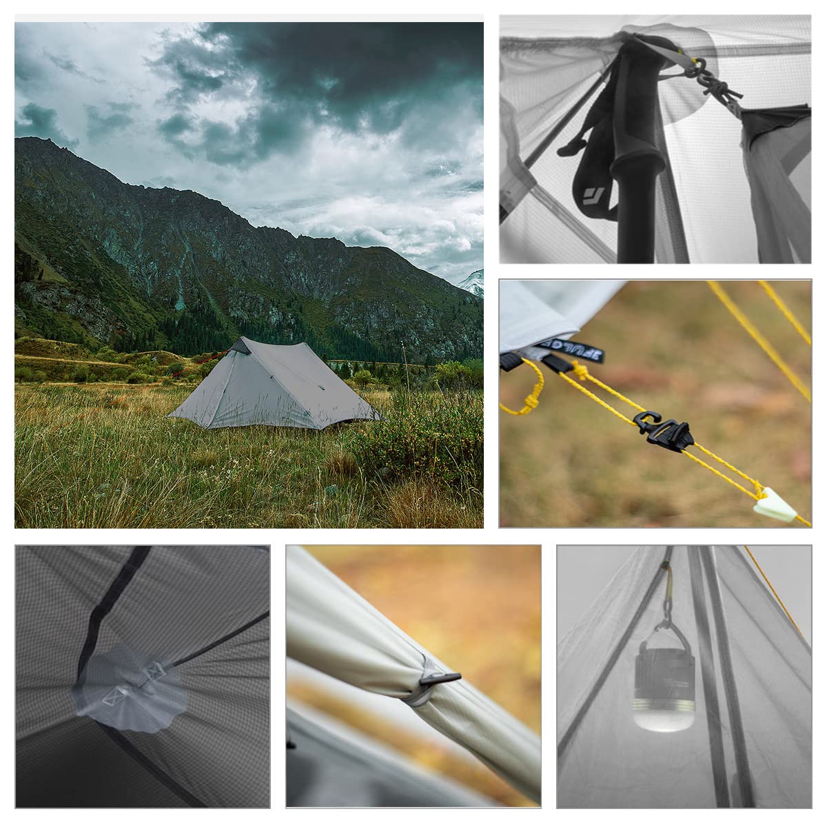 Ultralight 3-Season Backpacking Tent - 1/2 Person Lightweight Camping Tent for Outdoor Adventures | Waterproof & Portable LanShan Tent Shelter | Perfect for Camping, Hiking, Trekking & Mountaineering (2-Person, Gray-White) - Great for Backpacking Trips, Wilderness Exploration & Festival Camping
