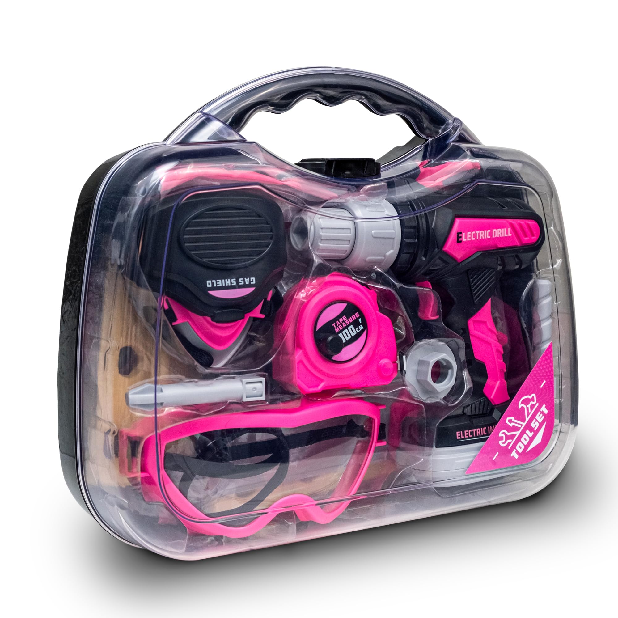 **Kids Tool Set with Electric Drill - 24-Piece Construction Toy Kit for Toddlers Ages 3-6 (Pink) - Includes Screwdriver, Nuts, Bolts & Toolbox - STEM Learning Gift for Boys & Girls - Perfect for Pretend Play & DIY Projects**