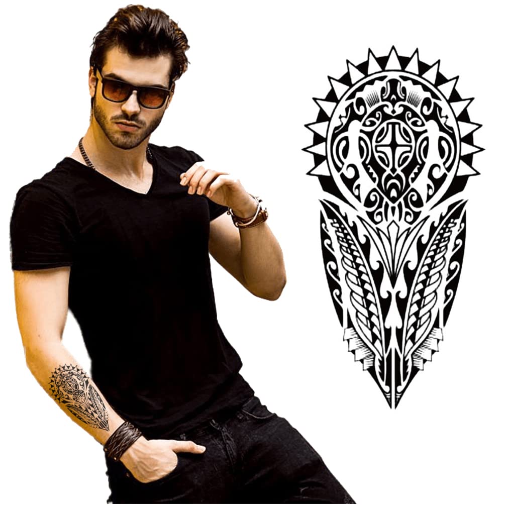 Realistic Temporary Tattoos for Men & Women - Black Tribal Totem Design Waterproof Fake Tattoo Stickers (21x10cm) | Perfect for Parties, Halloween, Cosplay & Body Art