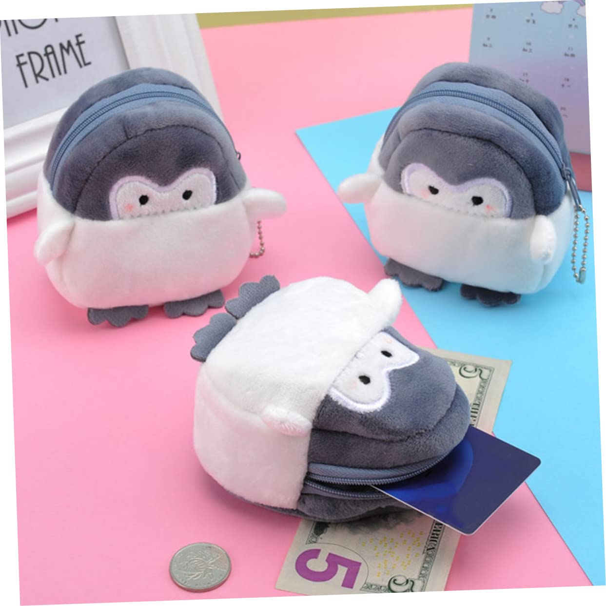 Holibanna 6 Pcs Plush Coin Purse & Keychain - Cute Stuffed Animal Handbag for Kids, Girls Backpack Accessories | Small Change Wallet Storage Bag (Penguin Design) - Perfect for School, Travel & Gift Giving