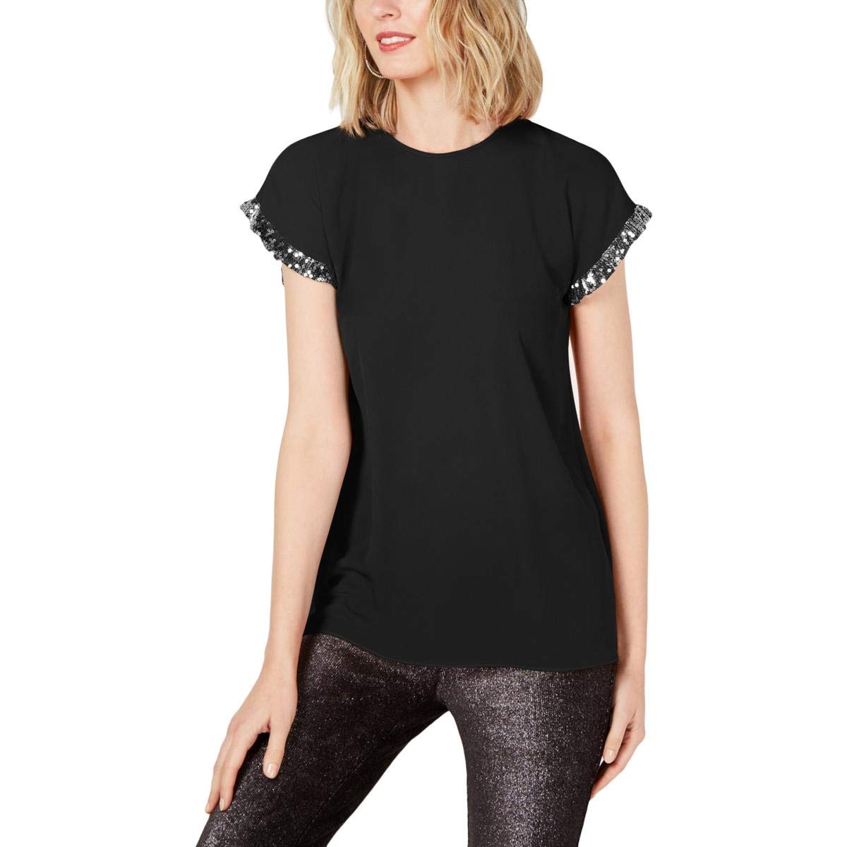 Michael Kors Women's Sequin-Trim Ruffled Blouse - Elegant Party Top for Evening Events, Date Nights & Special Occasions