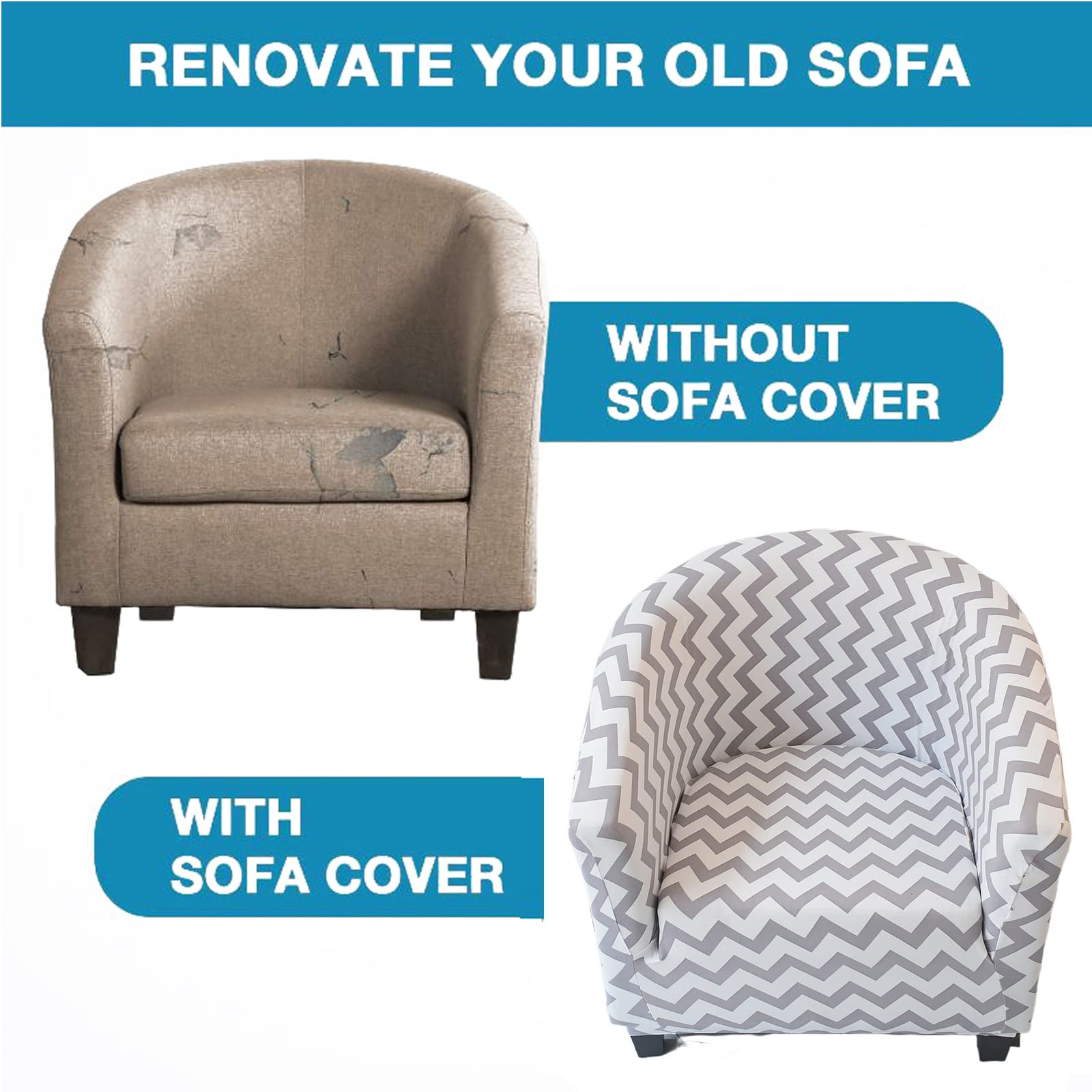 2-Piece Stretch Club Chair Slipcover Set - Printed Round Barrel Swivel Armchair Covers, Sofa Protector for Living Room, Bedroom, Office - Easy Fit Furniture Protector for Home Decor