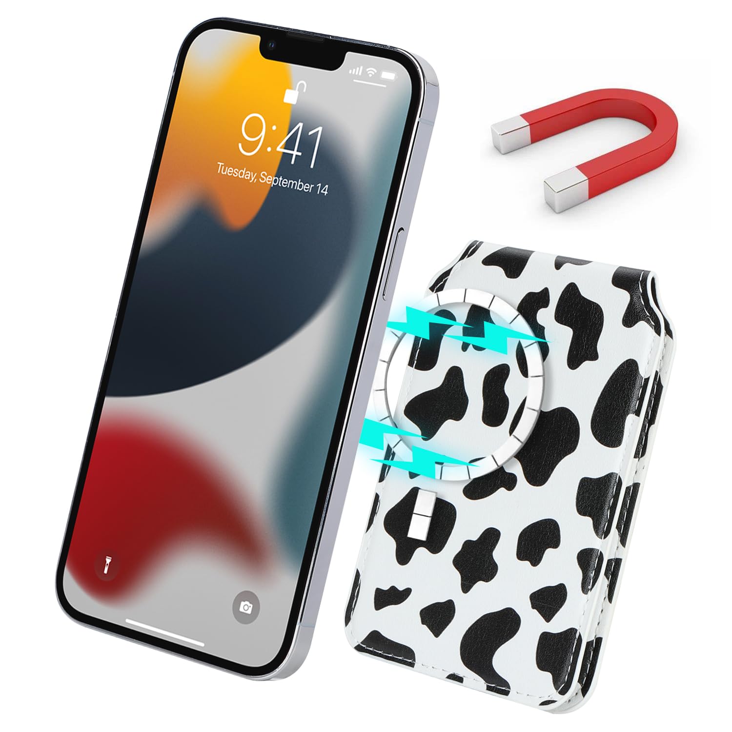 Magnetic Wallet for iPhone 16 Pro Max/14 Pro/15/14 Plus/13/12 - Magsafe Compatible Card Holder & Phone Wallet Case with Cow Stripes Design - Perfect for Travel, Shopping and Everyday Use