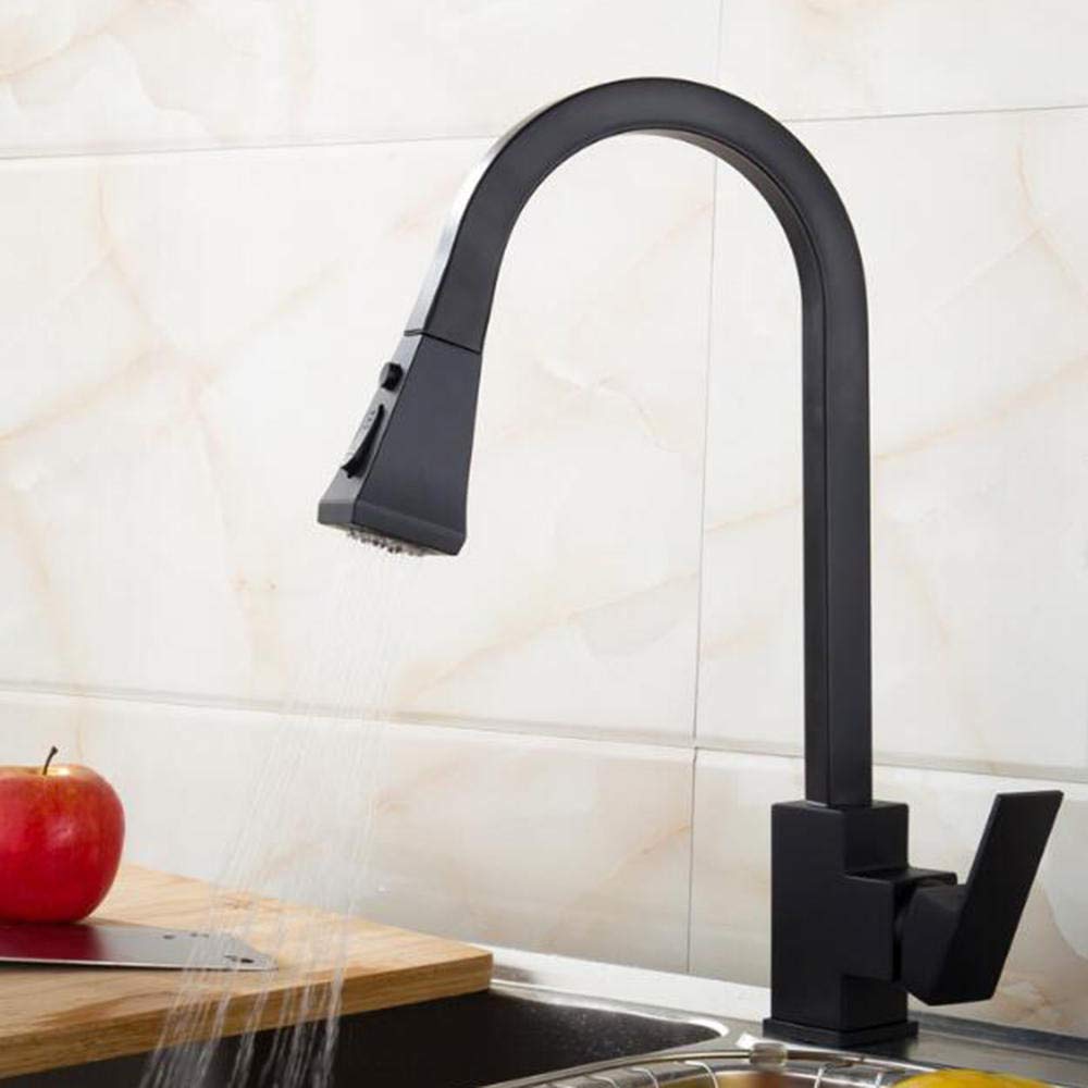 Black Pull Down Kitchen Faucet with Sprayer - Copper Hot & Cold Water Sink Faucet, Telescopic Spray Head for Modern Kitchens - Perfect for Washing Dishes, Filling Pots & Cleaning Countertops