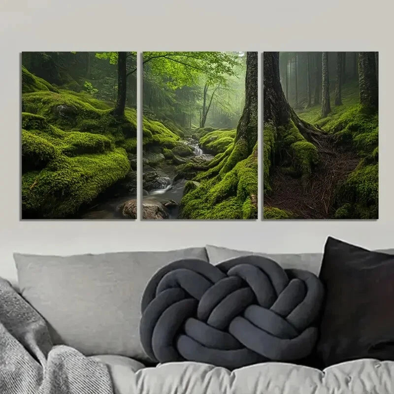 Enchanted Woodland Wall Art Set - 3 Piece Framed Canvas Prints (40x60cm) with Misty Stream Scene | High Quality Australian Made Home Decor | Perfect for Living Room, Bedroom & Office Decorations