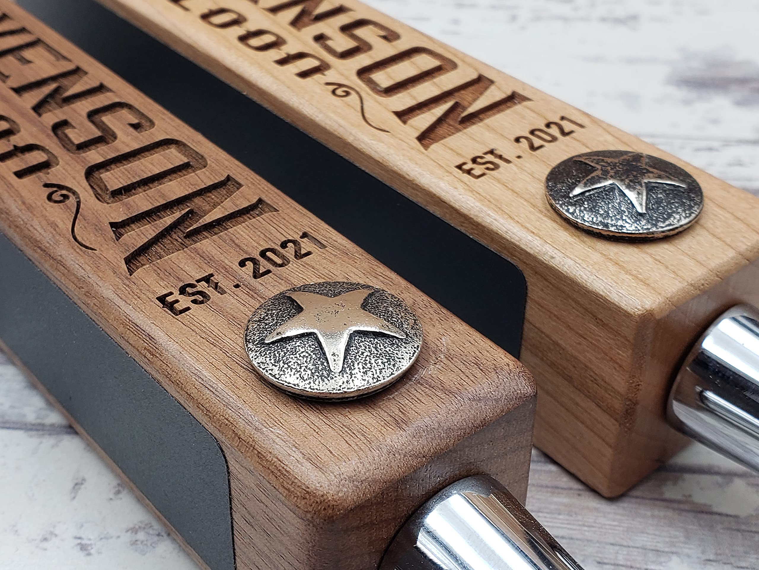 Personalized Beer Tap Handle with Laser Engraving & Chalkboard - Cherry Wood Star Edition | Custom Home Bar Accessory for Parties & Man Cave Decor