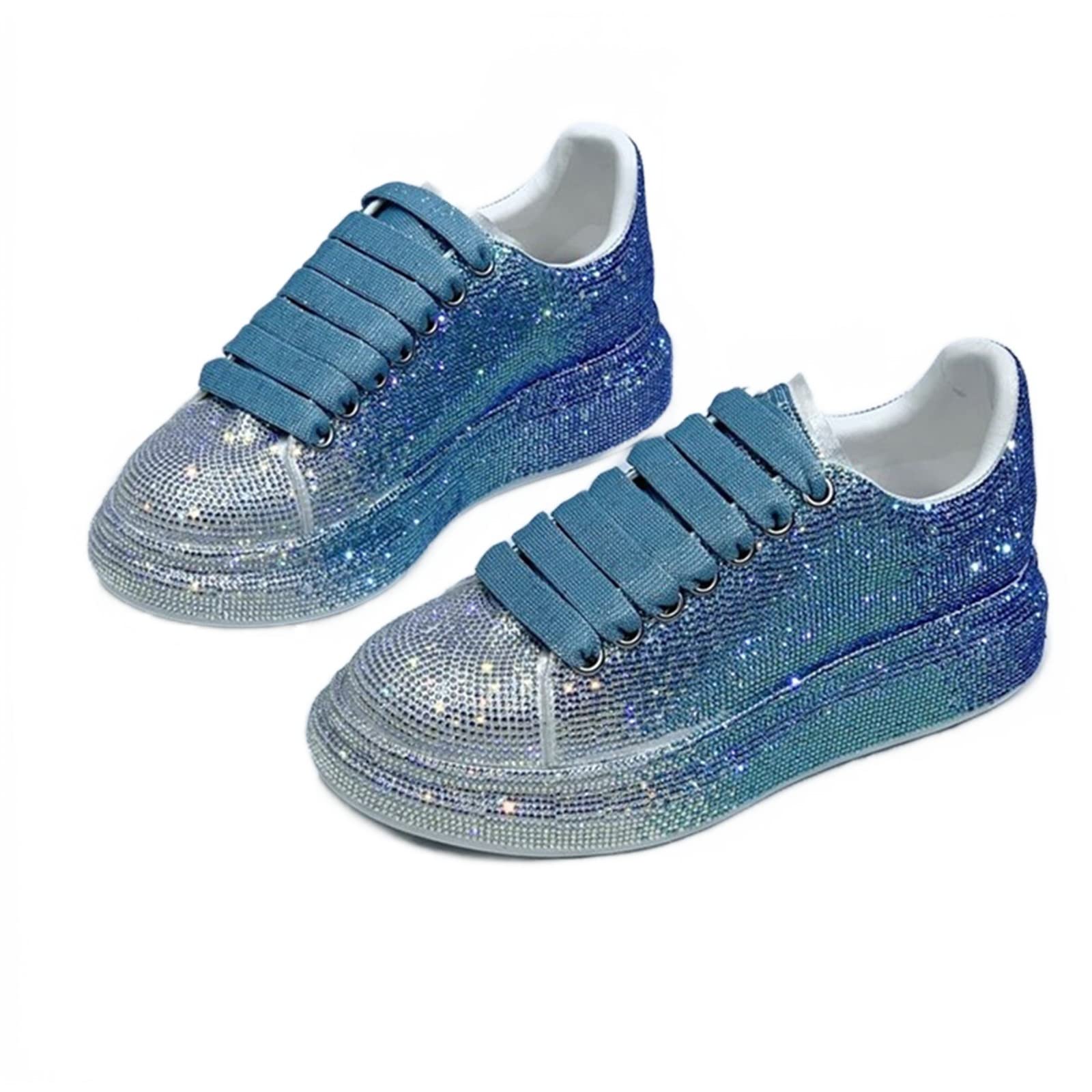 Julymens Women's Glitter Rhinestone Platform Sneakers - Fashion Casual Lace-Up Athletic Shoes for Women | Perfect for Workout, Gym, Running, and Daily Wear