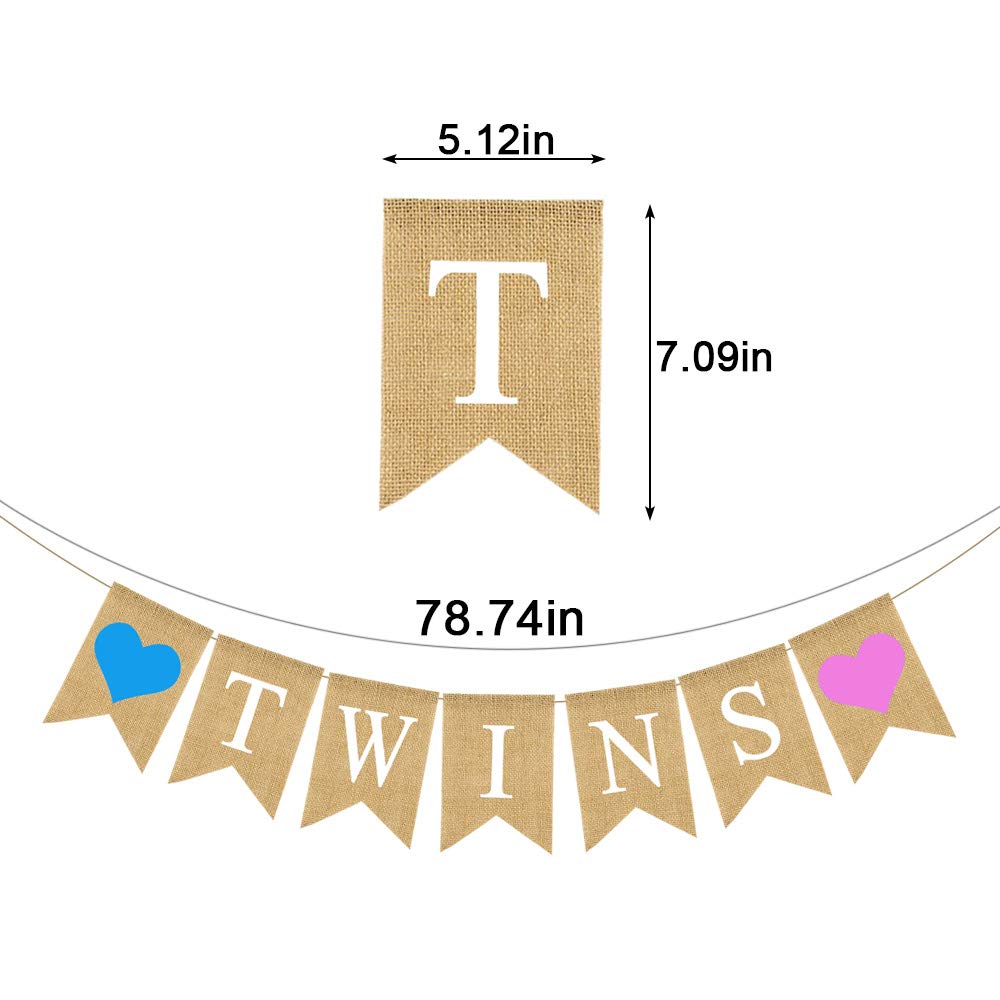 Rustic Jute Burlap Twins Banner - Perfect for Boy & Girl Baby Showers, Gender Reveal Parties & Nursery Decor | Gender Neutral Twin Celebration Decoration for Walls, Photo Backdrops & Party Supplies