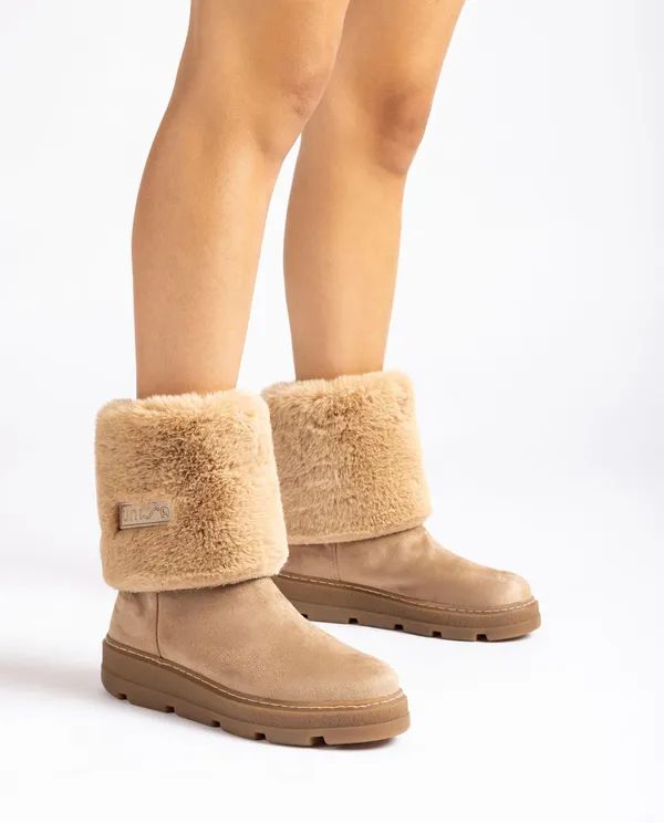 UNISA FOSSY Camel Suede Ugg Style Fur Lined Boots - Women's Winter Snow Boots with Cozy Fleece Lining for Cold Weather, Indoor/Outdoor Comfort - Perfect for Casual Wear, Snow Days & Cozy Home Use