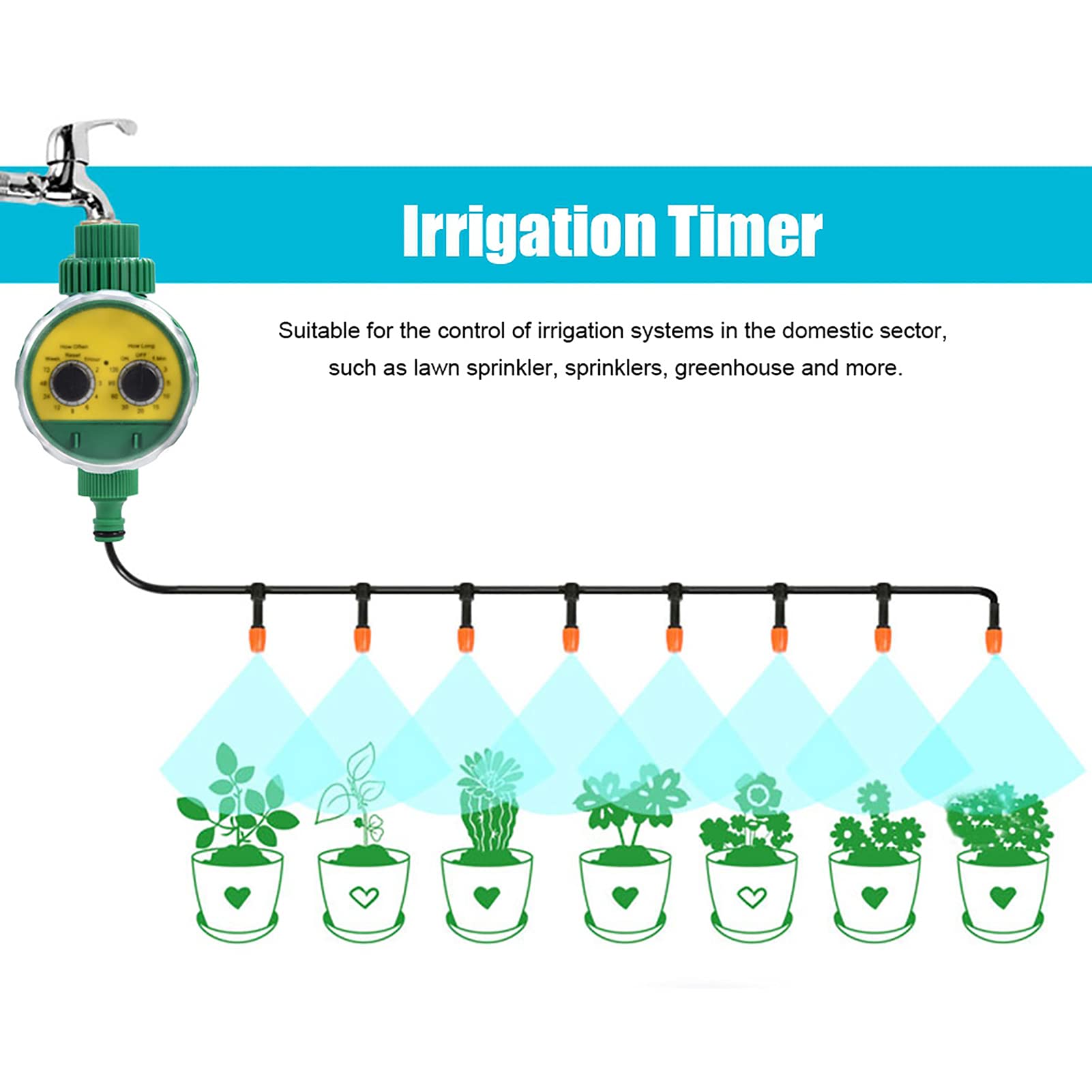 Automatic Irrigation Timer - Green ABS Multi-Function Dual Dial Electronic Watering Controller for Garden, Balcony, Roof & Outdoor Use | Perfect for Villa Gardens, Lawn Sprinkler Systems & Drip Irrigation