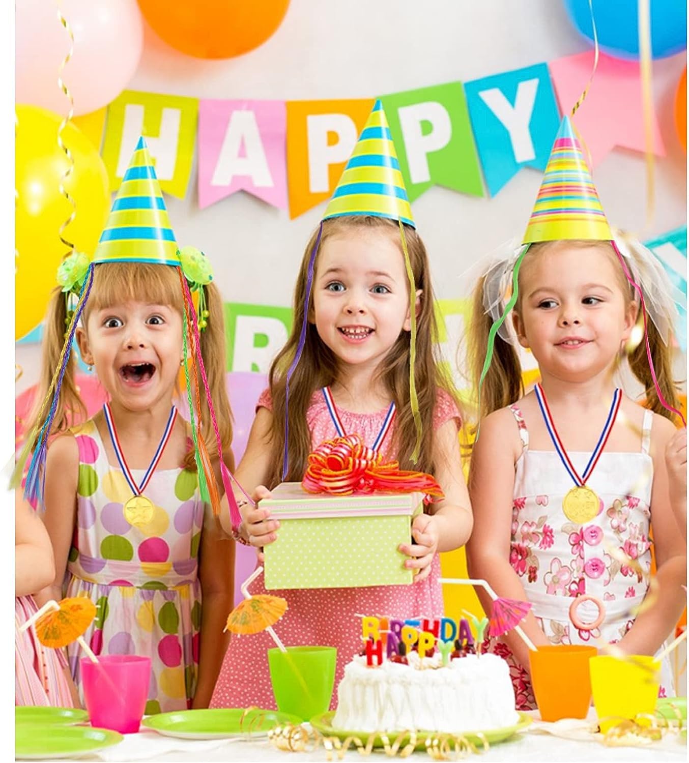 AKADO Kids Hair Extensions with Clips - 12PC Rainbow Braided Hair Extensions for Girls | Fashion Hair Accessories & Bobby Pins | Perfect for Parties, Performances, Halloween & Cosplay