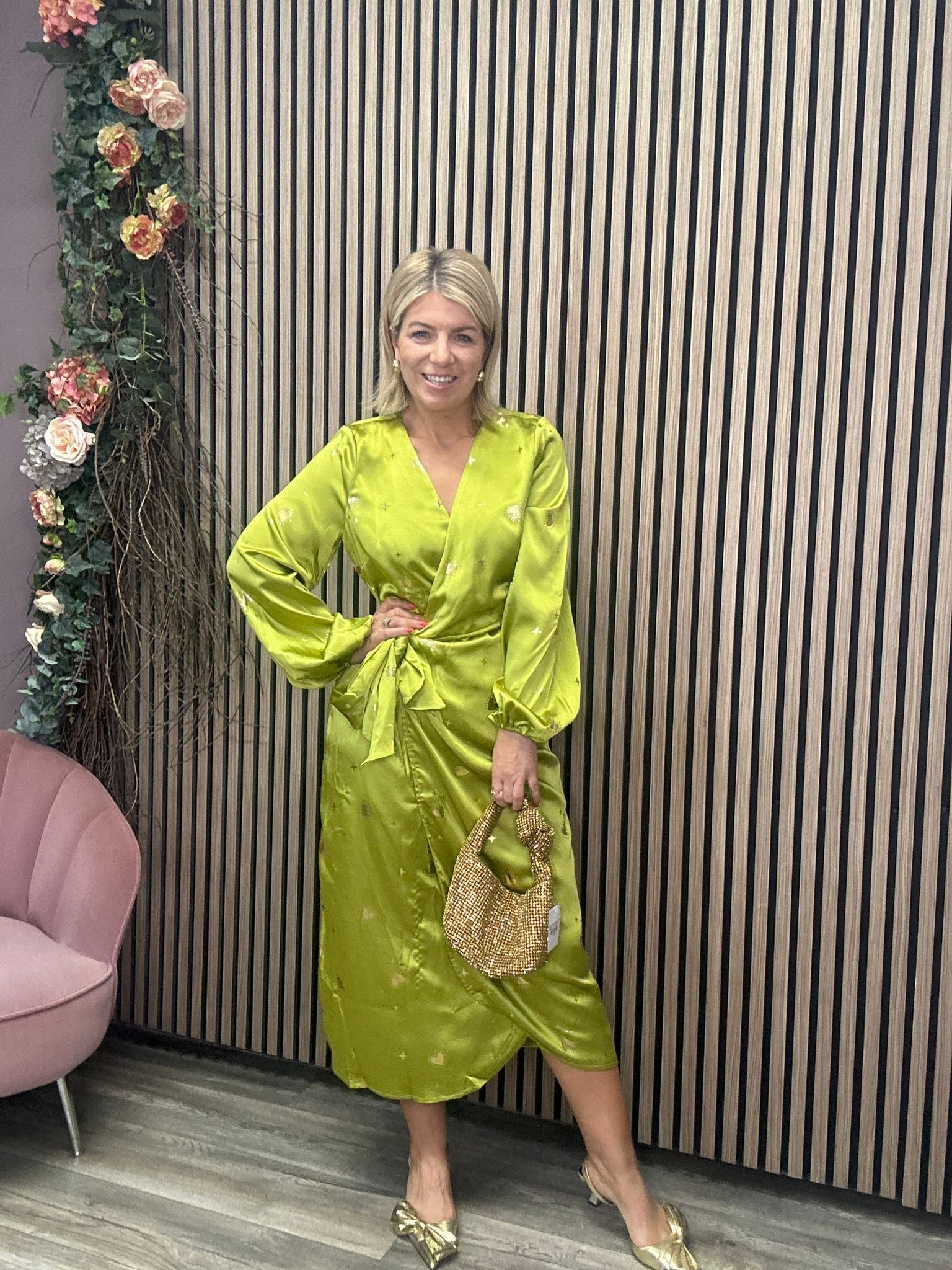 Lime Hearts Vienna Wrap Dress - Floral Print Summer Dress for Women, Casual & Party Wear, Perfect for Beach Vacations & Date Nights