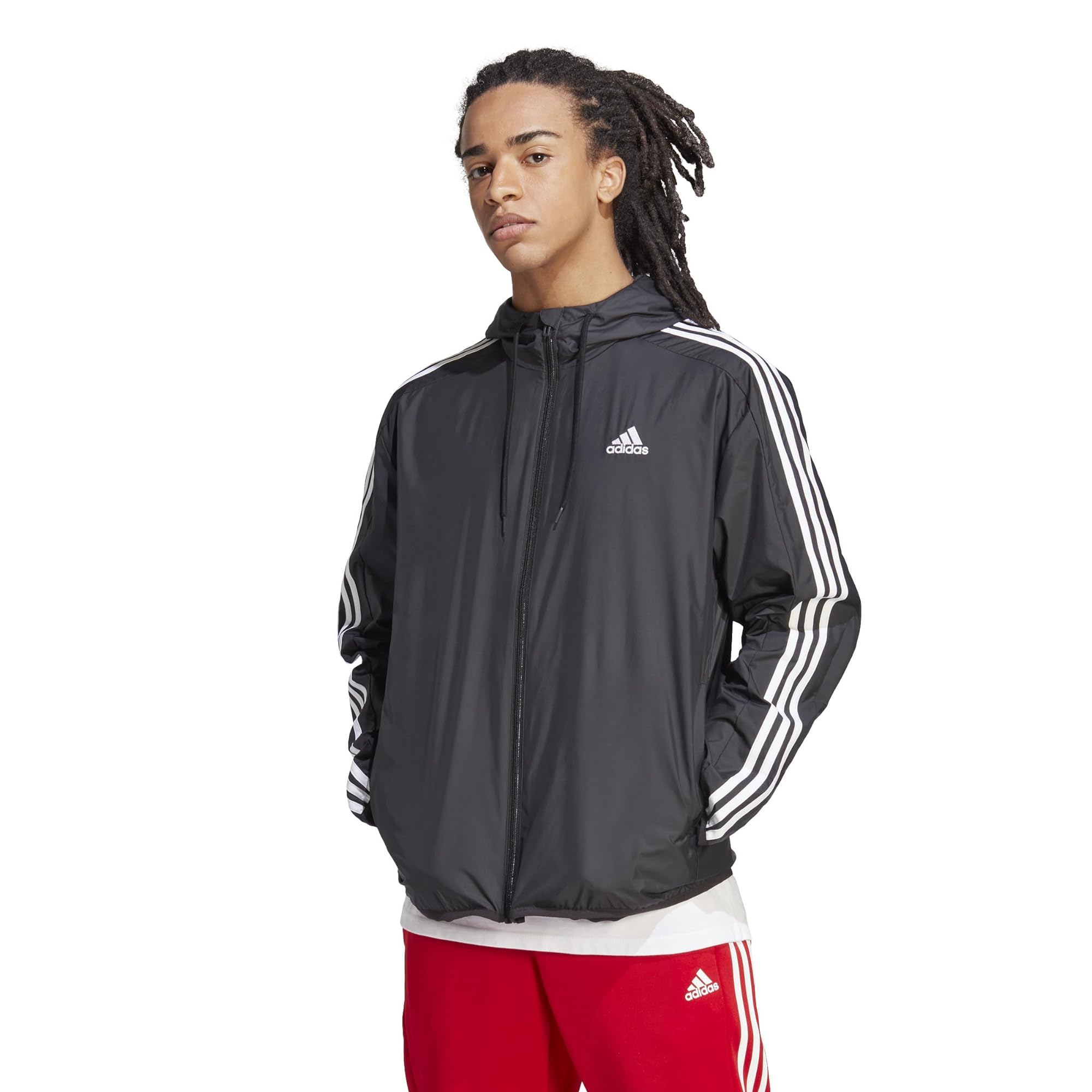 Adidas Men's Essentials Woven 3-Stripes Windbreaker Jacket - Lightweight Water-Resistant Running & Outdoor Sports Jacket for Men