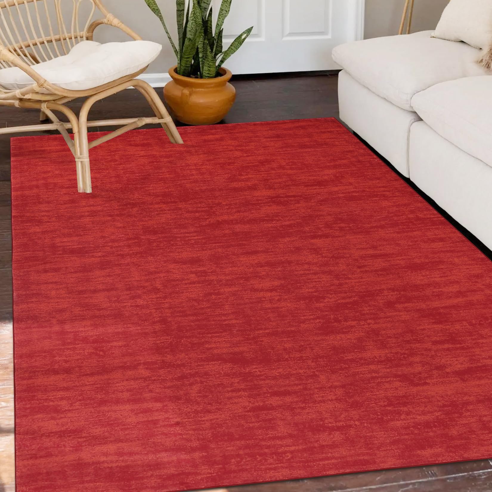 GARVEE 3x5 Feet Modern Washable Non-Slip Area Rug - Solid Red Contemporary Throw Rug for Living Room, Bedroom, Kids Room - Soft Indoor Carpet Perfect for Home Decor, Dorm & Office Spaces (3' x 5')