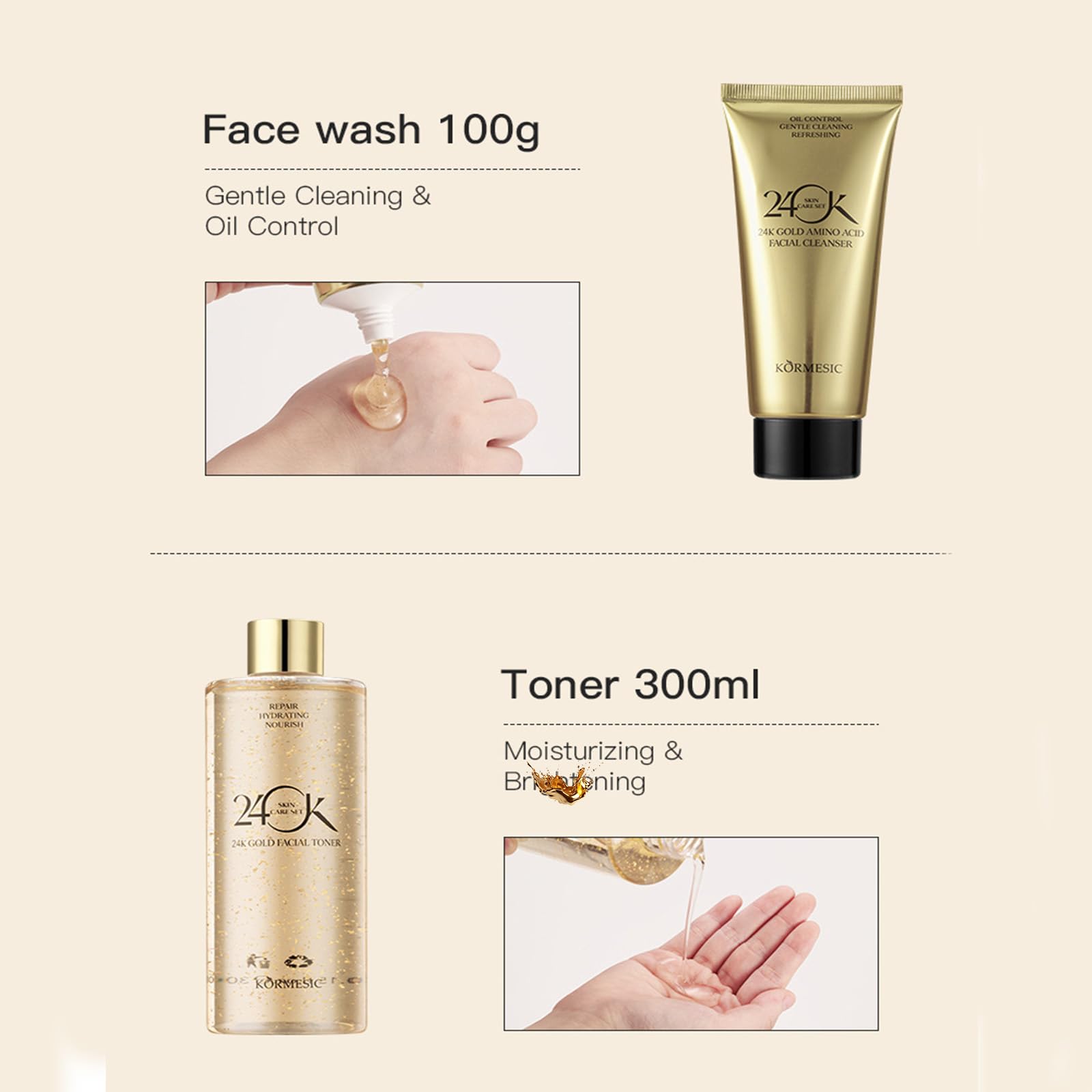24K Gold Anti-Aging Skincare Set - 6 Piece Luxury Facial Care Kit with Cleanser, Serum (2pcs), Eye Cream, Essence Milk & Toner for Women | Hydrating, Brightening & Wrinkle Reduction | Perfect for Daily Routine & Gift Giving