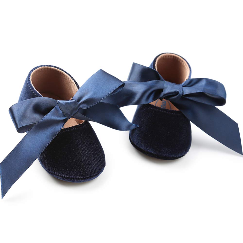 Baby Girls Mary Jane Flats - Anti-Slip Rubber Sole Bow Dress Shoes for Toddlers | Princess Style First Walkers for Parties, School & Special Occasions