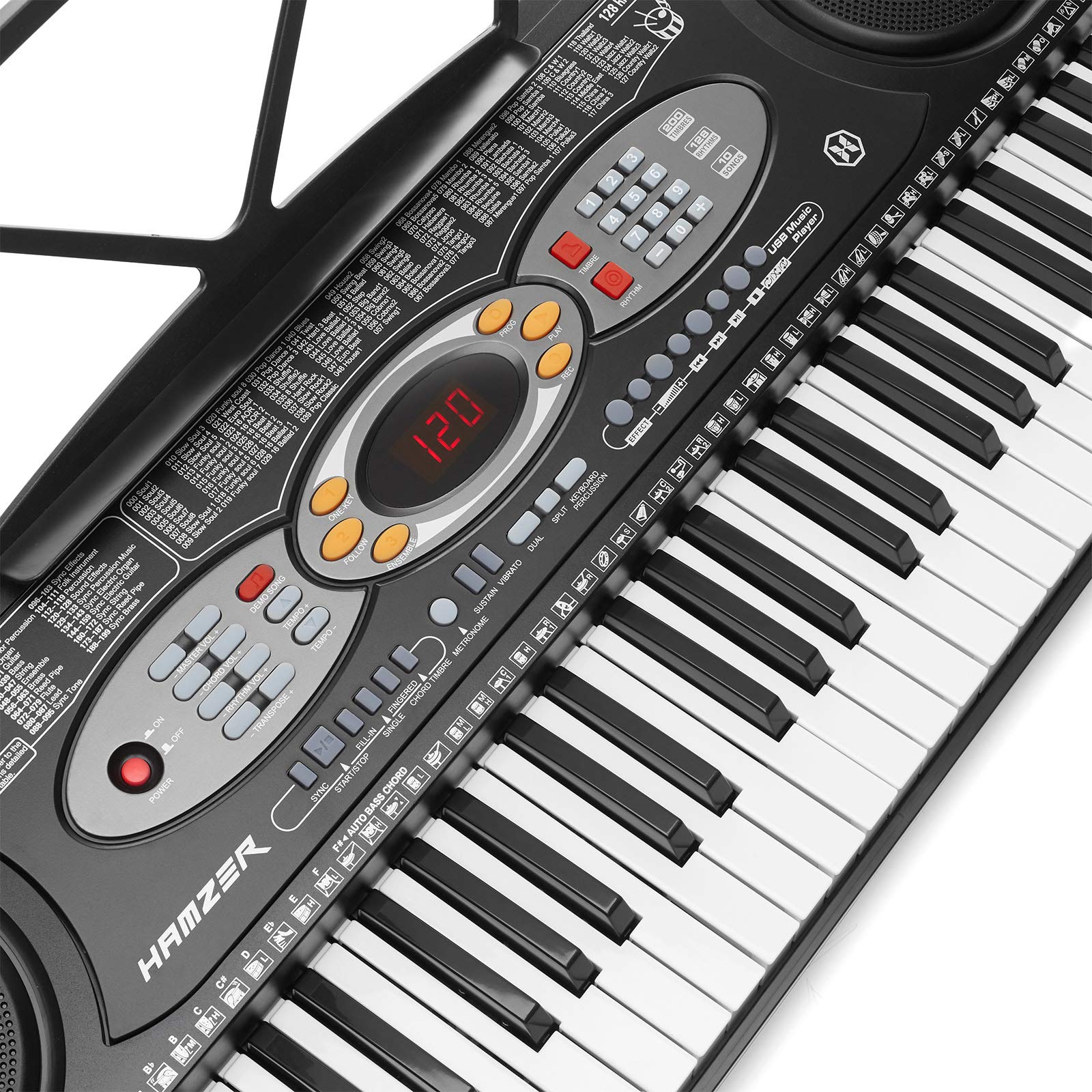 Hamzer 61-Key Electronic Keyboard Piano with Built-In Speakers, Stand, Microphone & USB Jack - Complete Beginner Keyboard Set for Home Practice, Music Lessons & Live Performances