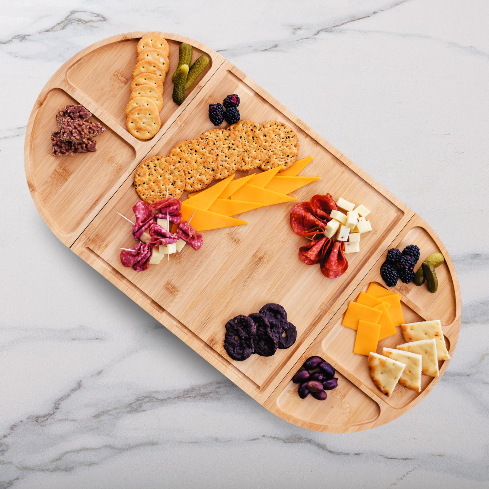 Modern 3-Piece Magnetic Charcuterie Board Set - Bamboo Cheese Board & Serving Tray for Charcuterie, Cheese, Fruits | Perfect Gift for Housewarming, Weddings, St. Patrick's Day | Elegant Serving Ware for Parties, Entertaining & Home Decor