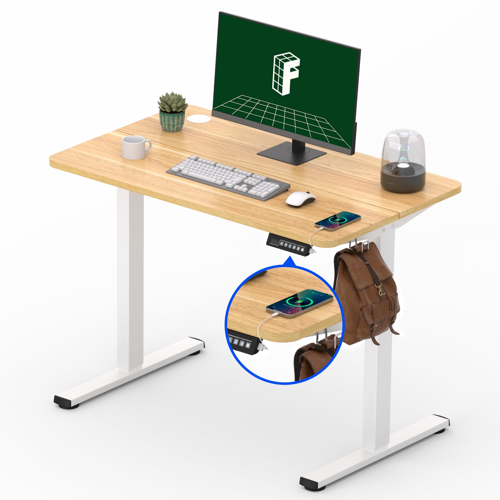 FLEXISPOT Electric Standing Desk 40 x 24 Inches - Height Adjustable Ergonomic Workstation with Memory Controller & Splice Board (White Frame, Maple Top) - Perfect for Home Office, Gaming & Workspace Setup