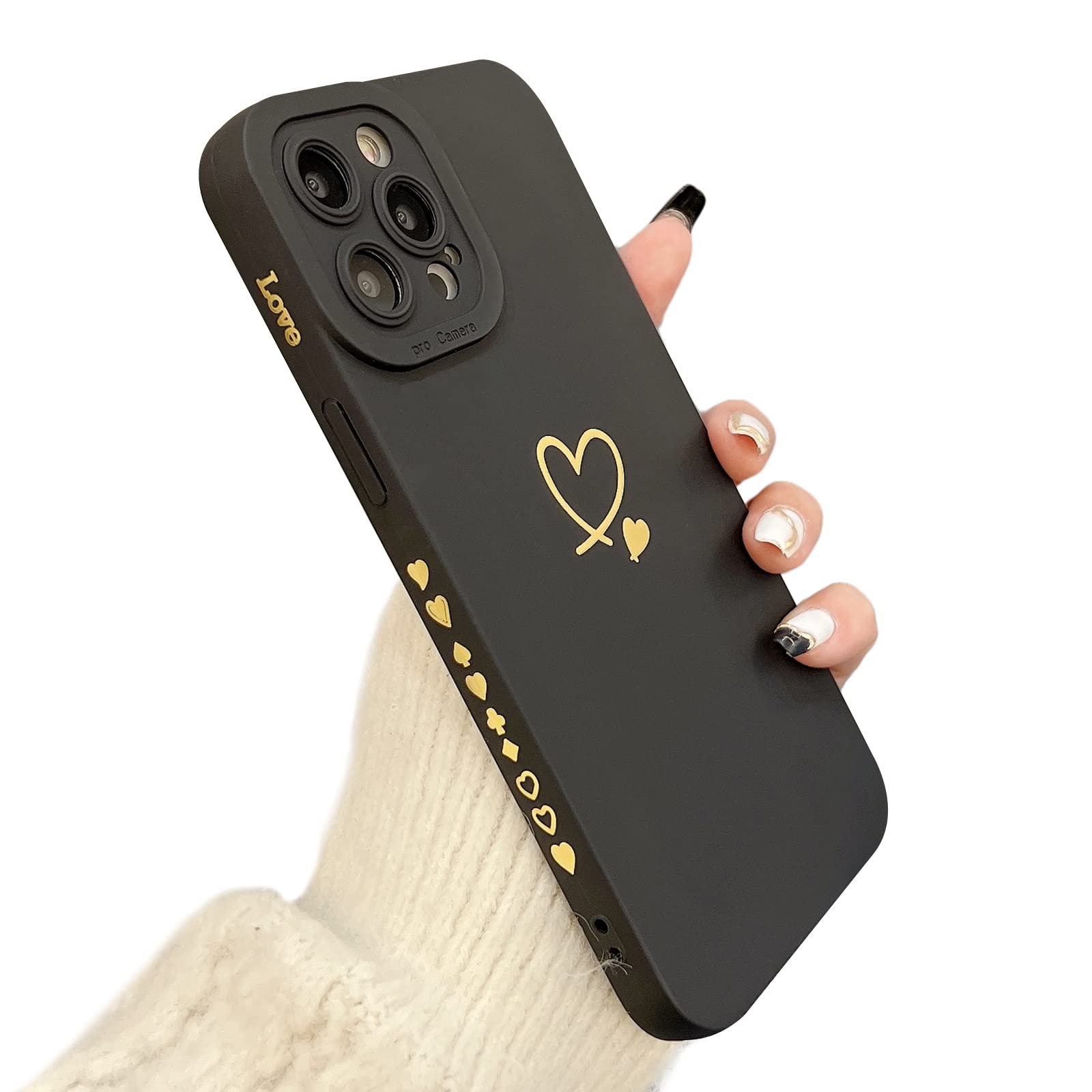 Premium Soft Silicone iPhone 11 Pro Max Case (6.5 inch) - Shockproof Gold Heart Design Slim Protective Cover with Full Camera Protection | Perfect Gift for Women & Girls | Ideal for Daily Use, Work, Travel and Outdoor Activities