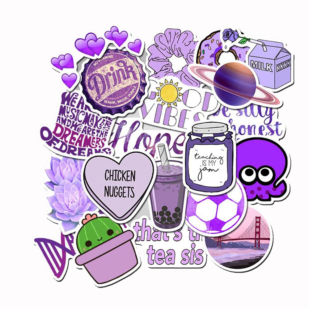 50 PCS Cute Purple Aesthetic Stickers for Girls - Waterproof Vinyl Decals for Water Bottles, Laptops, Phones - Perfect for Teens & Kids DIY Crafts, School Supplies, and Room Decor