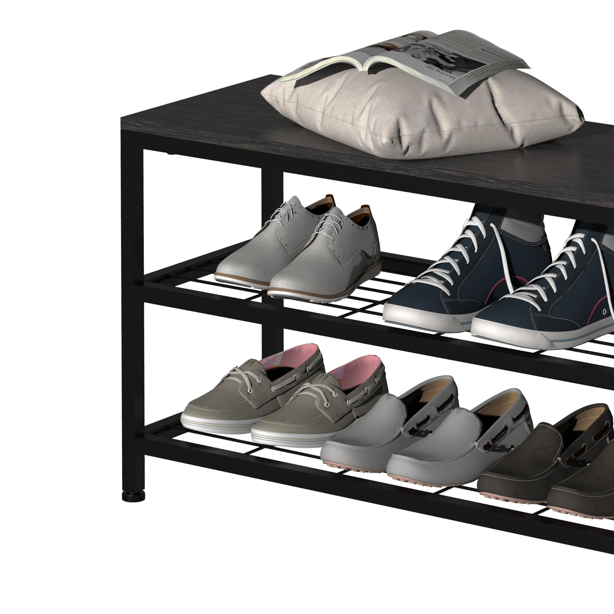 EXOTICA 3-Tier Shoe Storage Bench with 4 Fabric Drawers - Sturdy Metal Frame & Wooden Seat - Entryway Organizer for Shoes, Hats & Accessories | Perfect for Hallway, Front Door & Small Space Organization