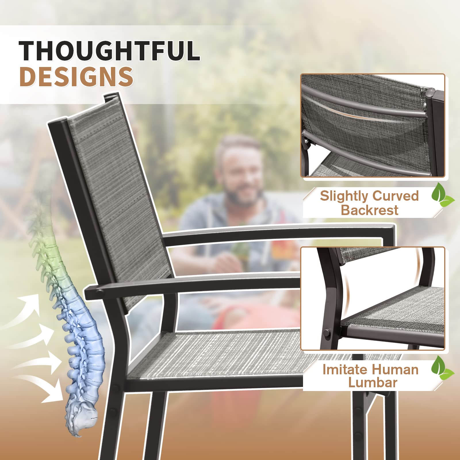 Devoko Outdoor Dining Chairs Set of 6 - Stackable Patio Chairs for Garden, Poolside & Backyard (Grey) - Weather-Resistant & Comfortable Seating for Outdoor Entertaining
