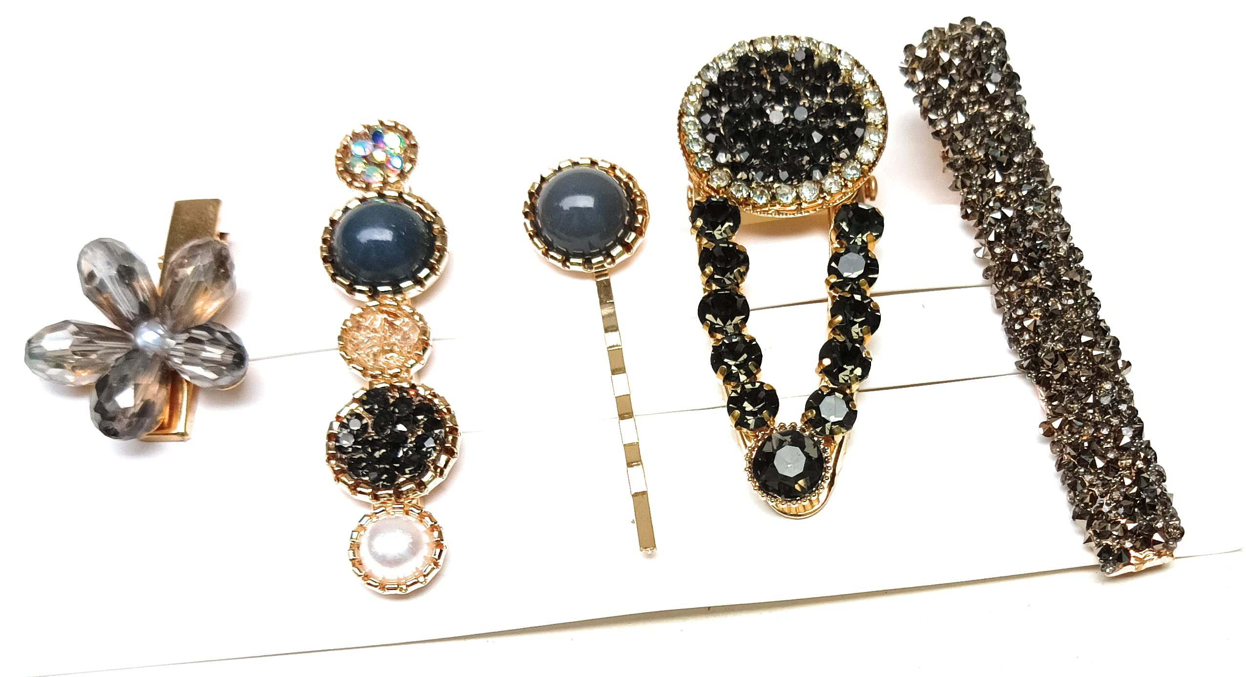 MOOLYAVAAN Korean Style Pearl Hair Clips - Sweet Acrylic Macaron Hair Barrettes for Women & Girls (5-Pack, Black) | Elegant Hair Accessories for Parties, Weddings & Daily Styling